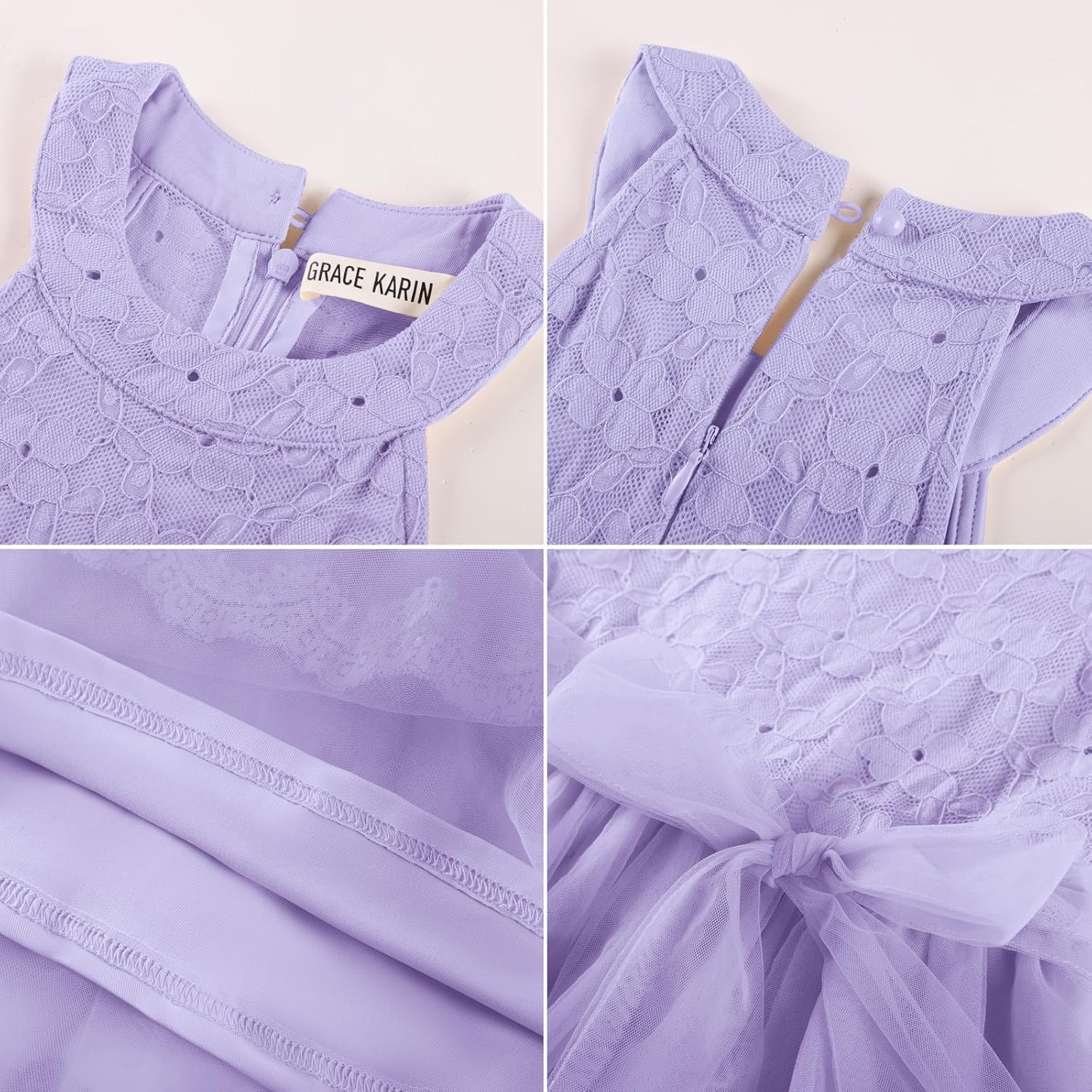 image:imageGRACE KARIN Flower Girl Dress Kids Wedding Guest Birthday Party Formal Lace Tulle Princess High Low Dresses 510YLight Purple