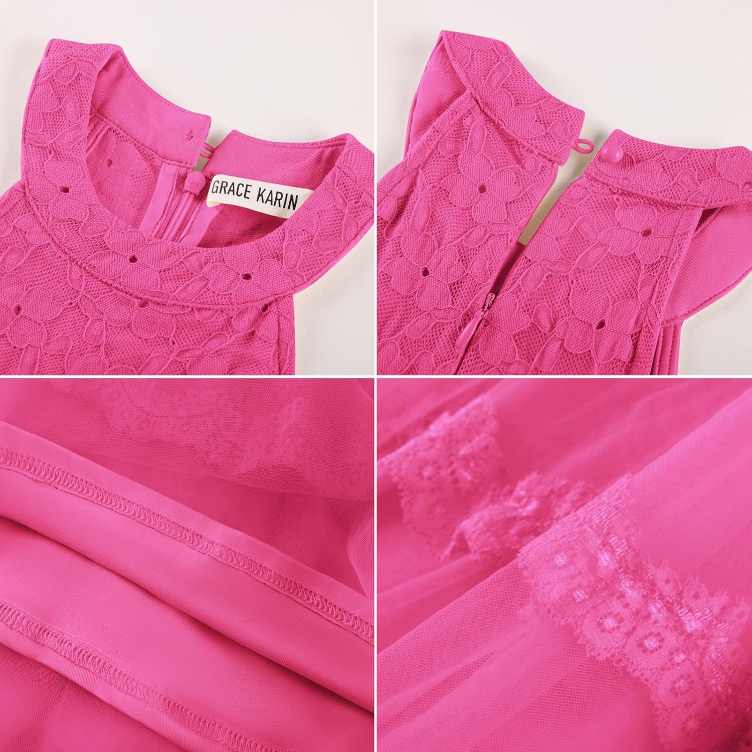 image:imageGRACE KARIN Flower Girl Dress Kids Wedding Guest Birthday Party Formal Lace Tulle Princess High Low Dresses 510YRose Red