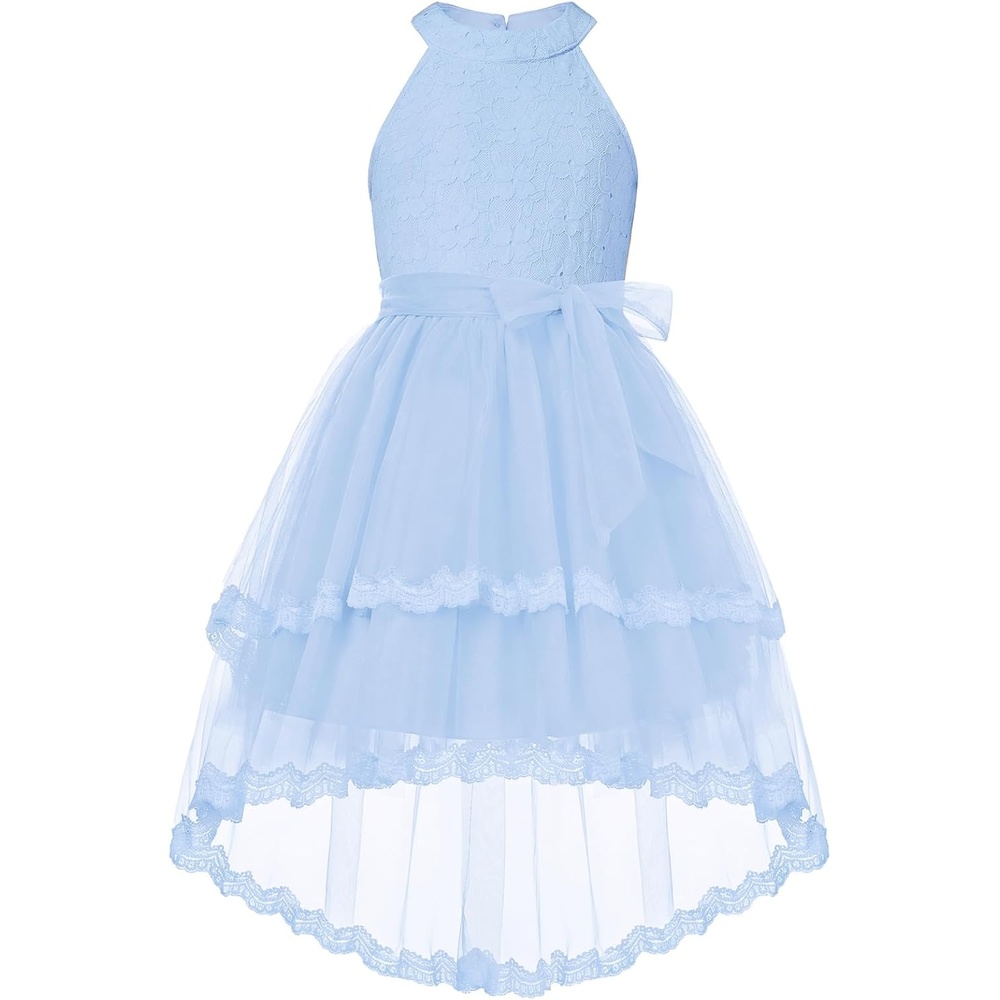 image:imageGRACE KARIN Flower Girl Dress Kids Wedding Guest Birthday Party Formal Lace Tulle Princess High Low Dresses 510YLight Blue