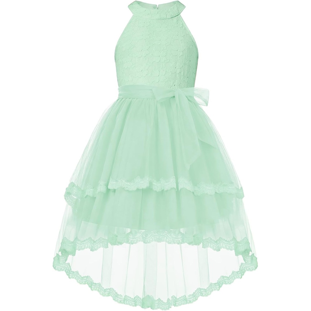 image:imageGRACE KARIN Flower Girl Dress Kids Wedding Guest Birthday Party Formal Lace Tulle Princess High Low Dresses 510YLight Green