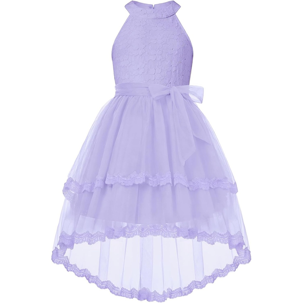 image:imageGRACE KARIN Flower Girl Dress Kids Wedding Guest Birthday Party Formal Lace Tulle Princess High Low Dresses 510YLight Purple