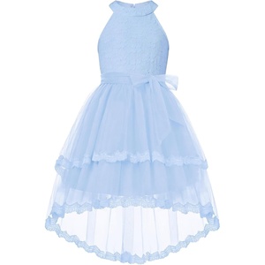 GRACE KARIN Flower Girl Dress Kids Wedding Guest Birthday Party Formal Lace Tulle Princess High Low Dresses 5-10Y(Light Blue)