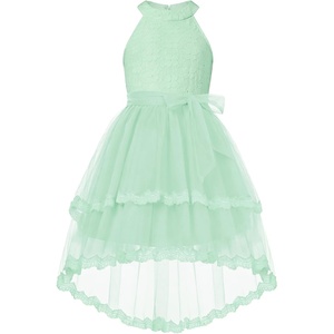 GRACE KARIN Flower Girl Dress Kids Wedding Guest Birthday Party Formal Lace Tulle Princess High Low Dresses 5-10Y(Light Green)