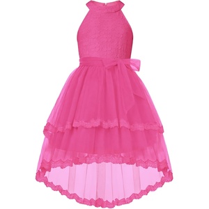 GRACE KARIN Flower Girl Dress Kids Wedding Guest Birthday Party Formal Lace Tulle Princess High Low Dresses 5-10Y(Rose Red)