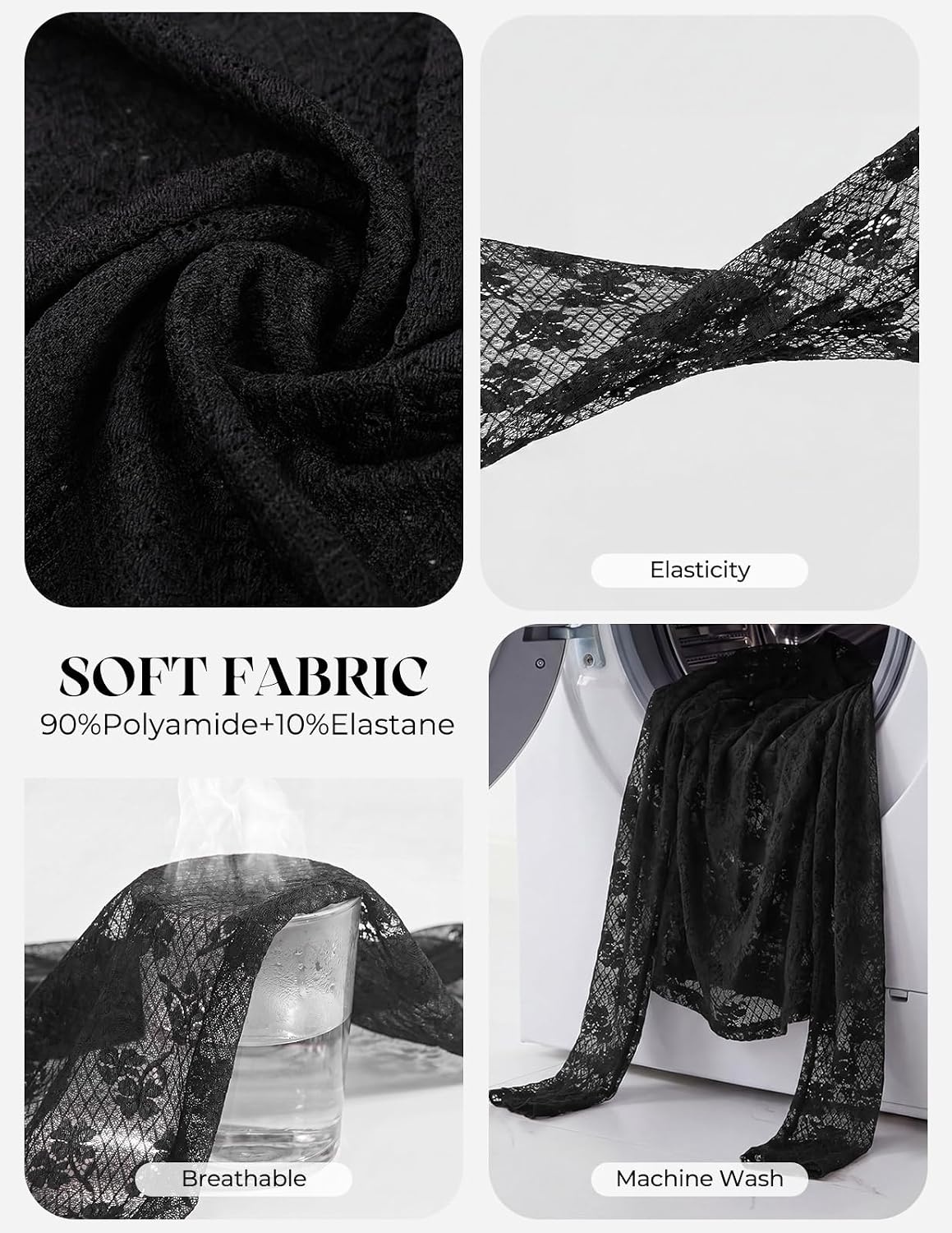 image:imageGRACE KARIN 2026 Mock Neck Sheer Lace Long Sleeve Tops for Women Slim Fit See Through Floral Mesh Sexy BlousesBlack Lace