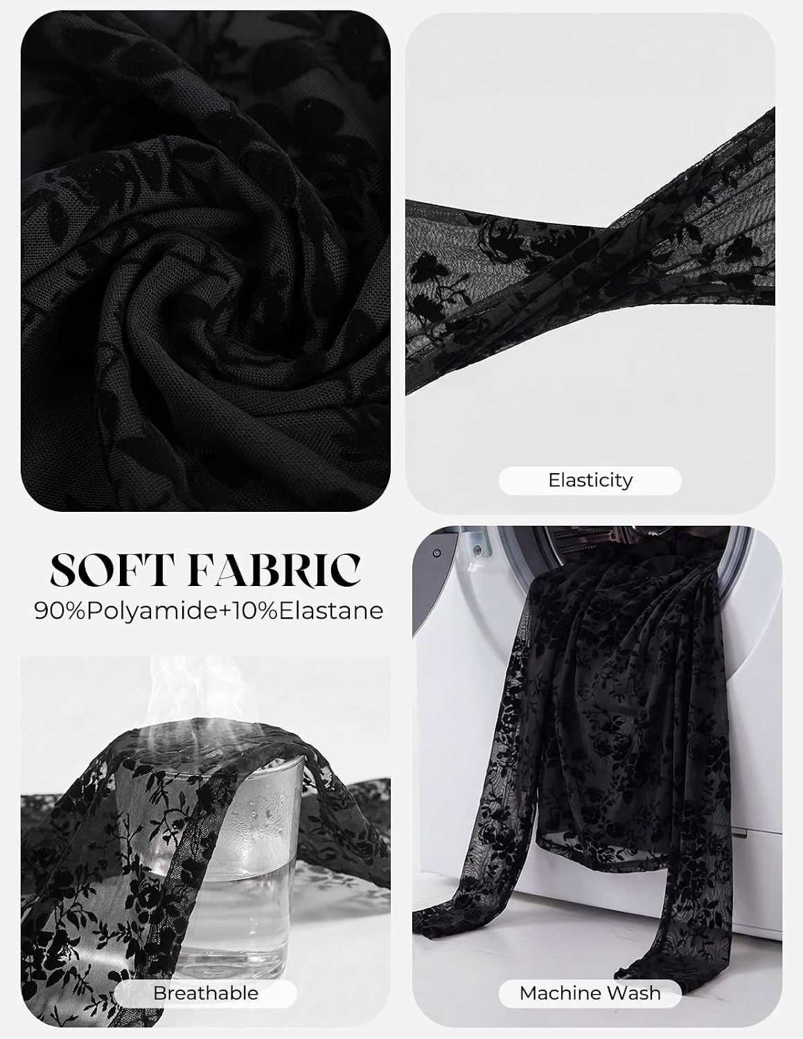 image:imageGRACE KARIN 2026 Mock Neck Sheer Lace Long Sleeve Tops for Women Slim Fit See Through Floral Mesh Sexy BlousesBlack and White Branches and Leaves