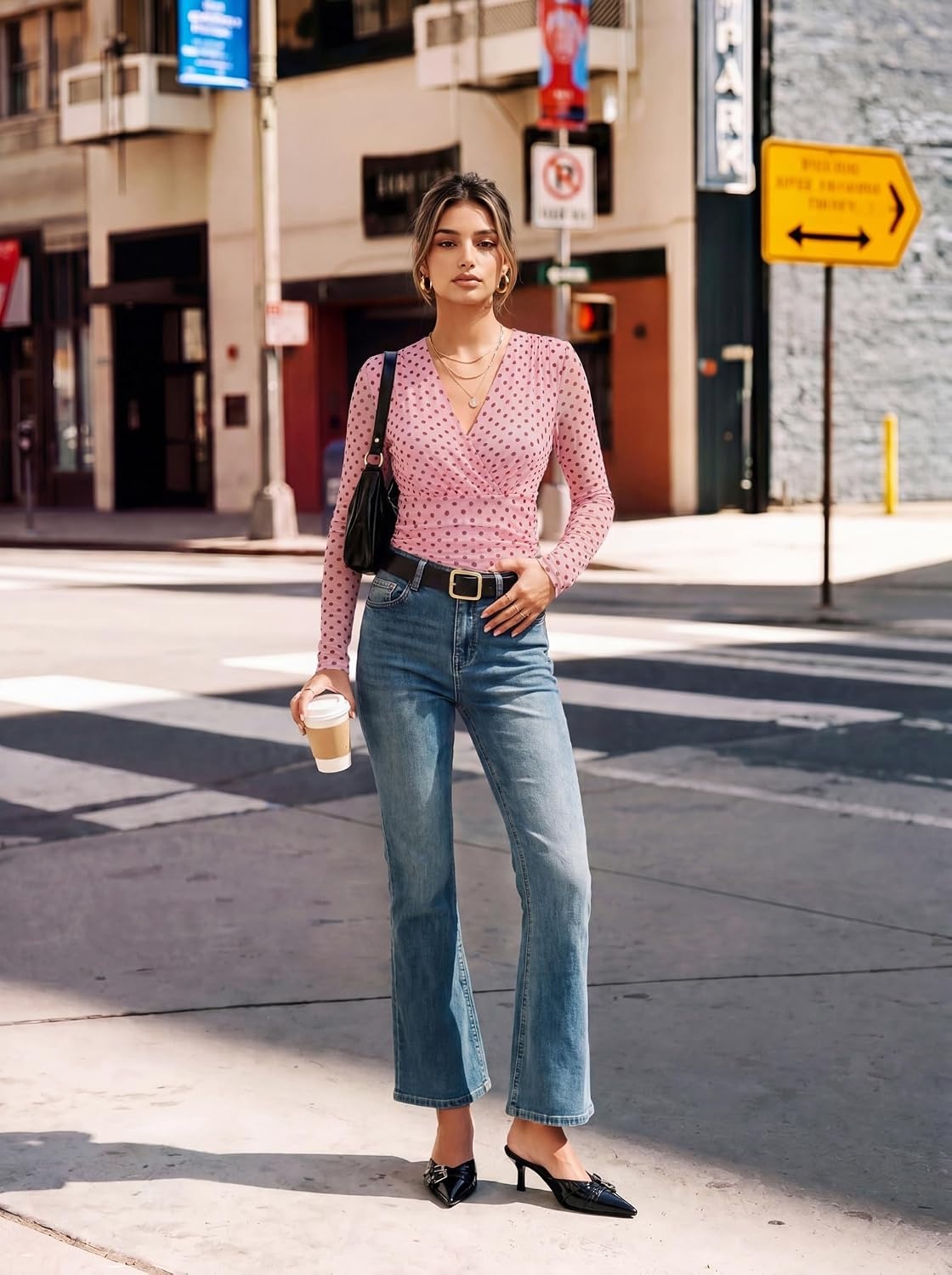 image:imageGRACE KARIN Mesh Long Sleeve Tops for WomenWrap V Neck Boho Top Dressy CasualRuched Floral Blouses Fall Fashion ClothesPink