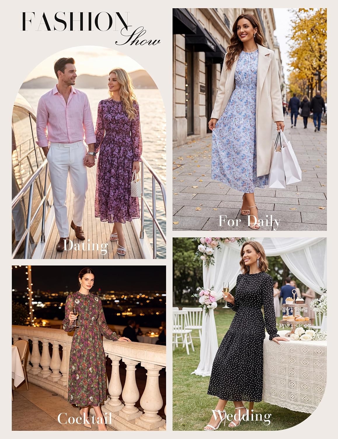 image:imageGRACE KARIN Womens Floral Long Sleeve Fall Wedding Guest Maxi Dress 2026 ChiffonSide PocketsMock NeckSmocked TiededA Line Flowy Outfits Outfits Suitable for Semi FormalPartyCocktailBohoBlack and White Polka Dots