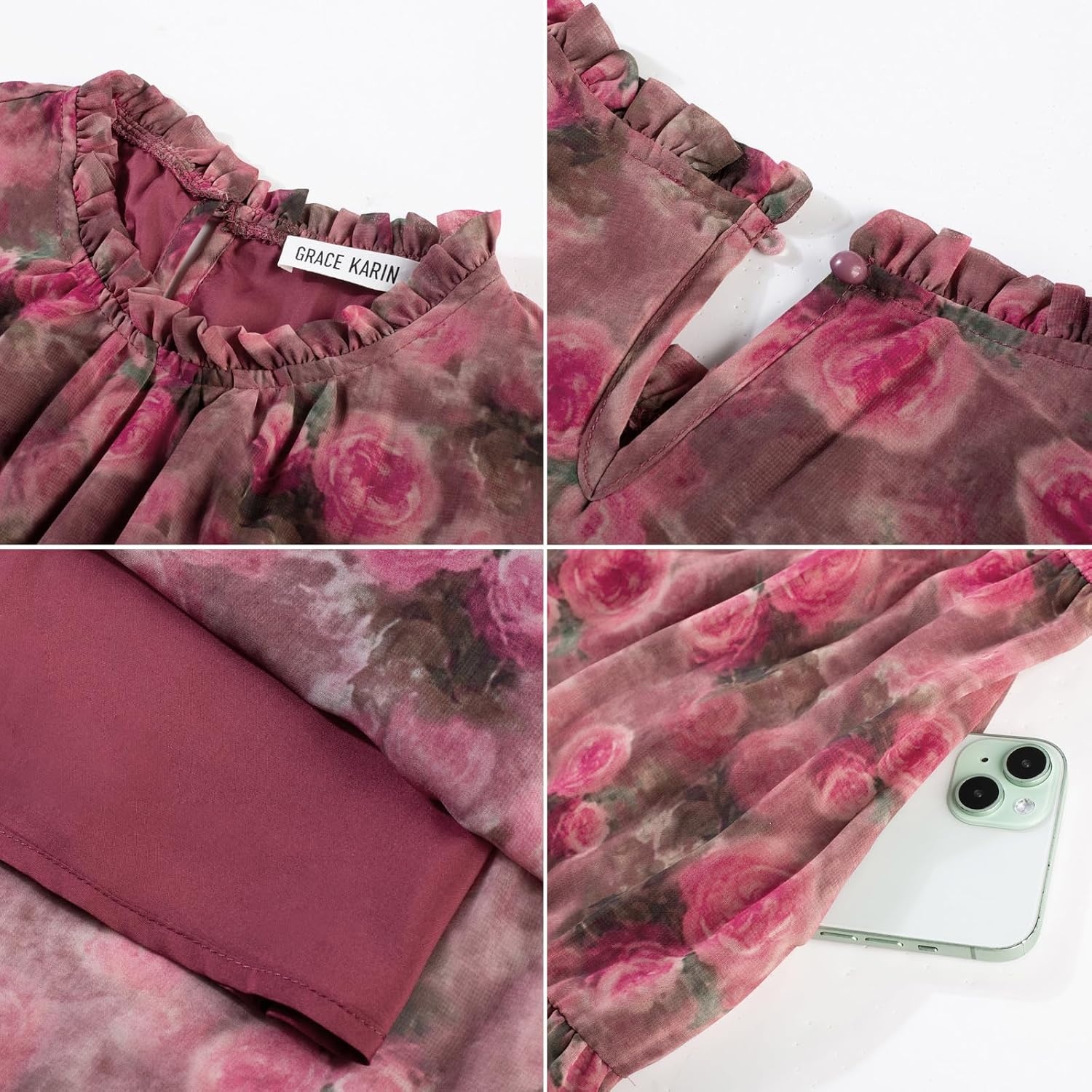 image:imageGRACE KARIN Womens Floral Long Sleeve Fall Wedding Guest Maxi Dress 2026 ChiffonSide PocketsMock NeckSmocked TiededA Line Flowy Outfits Outfits Suitable for Semi FormalPartyCocktailBohoVintage Rose Pink Floral