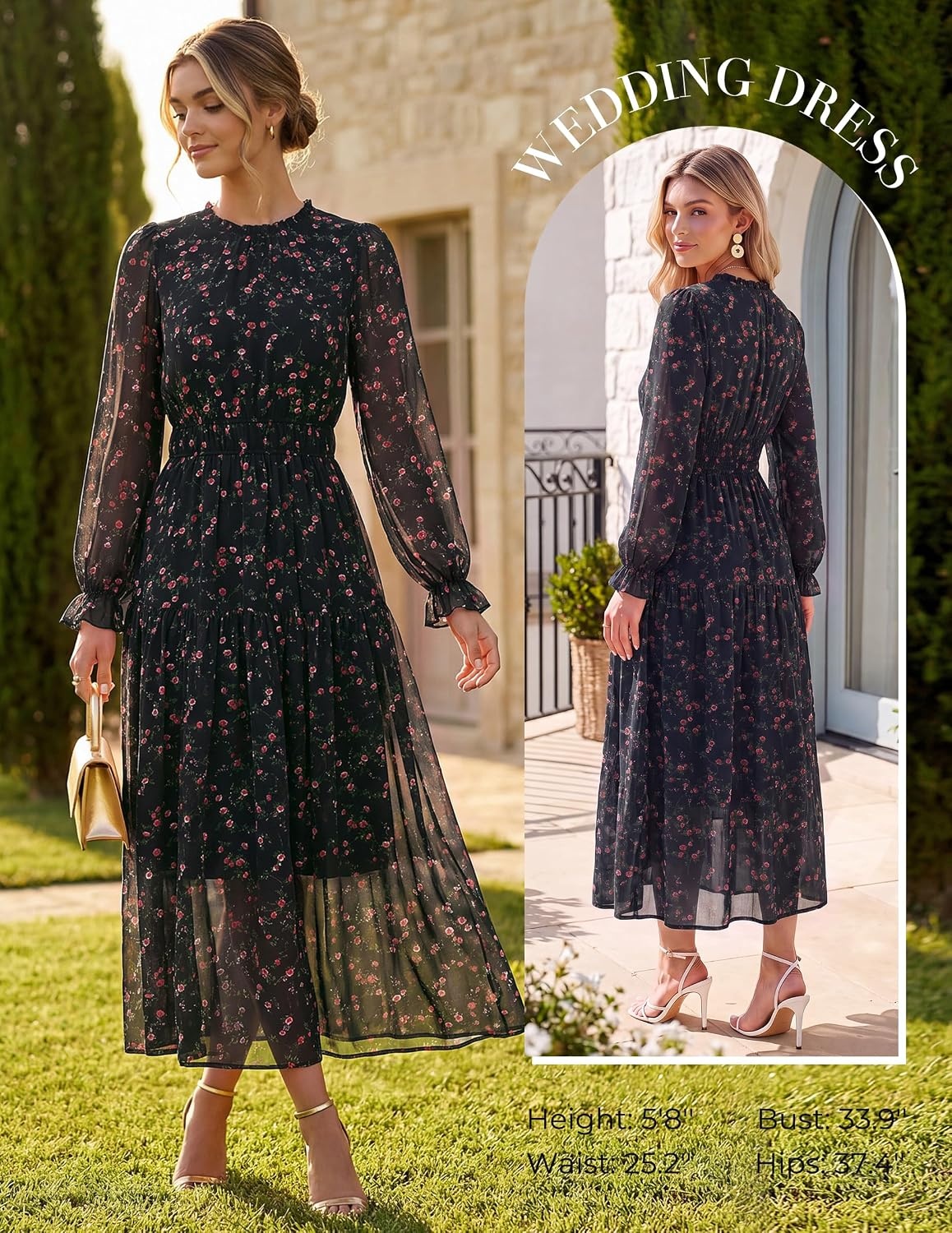 image:imageGRACE KARIN Womens Floral Long Sleeve Fall Wedding Guest Maxi Dress 2026 ChiffonSide PocketsMock NeckSmocked TiededA Line Flowy Outfits Outfits Suitable for Semi FormalPartyCocktailBohoNavy Blue Rose Floral