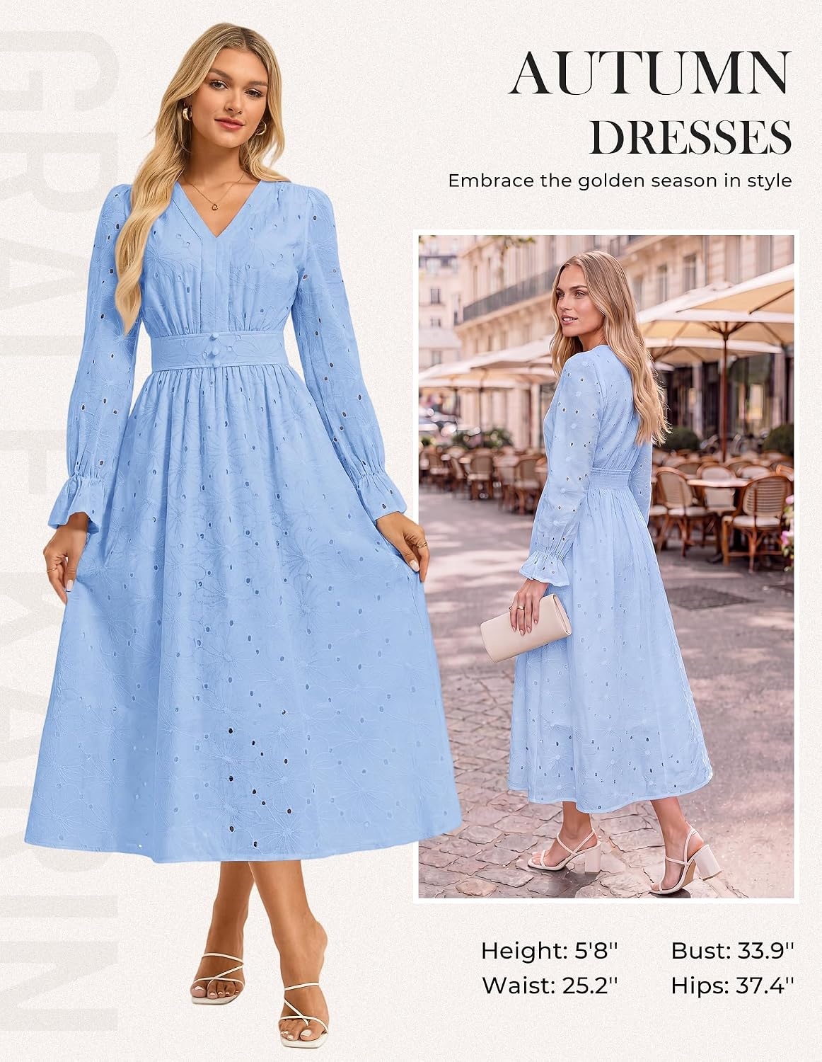 image:imageGRACE KARIN Womens Long Sleeve Cotton Eyelet Fall Maxi Dress 2026 Pockets V Neck A Line Embroidered Flowy Winter Fashion Clothes Outfits Funeral Church Wedding Guest Cocktail DressesLight Blue