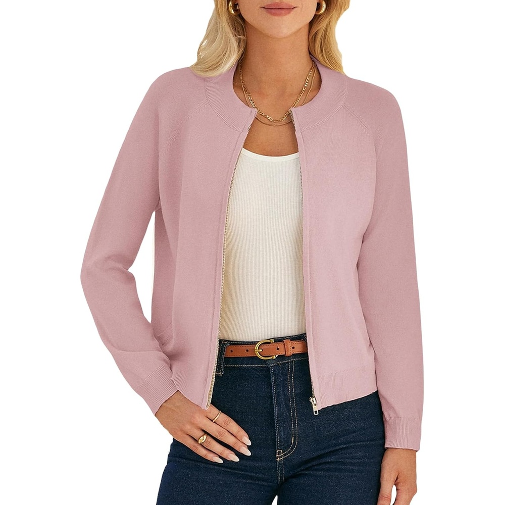 image:imageGRACE KARIN Womens Long Sleeve Zip Up Cardigan Sweaters Lightweight Sweater Jacket Knitted Fashion ClothesLight Dusty Pink