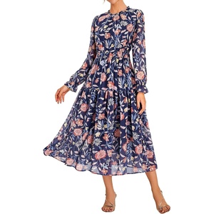 GRACE KARIN Women’s Floral Long Sleeve Fall Wedding Guest Maxi Dress | 2026 Chiffon,Side Pockets,Mock Neck,Smocked Tieded,A Line Flowy Outfits Outfits Suitable for Semi Formal/Party/Cocktail/Boho(Blue Floral)