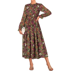 GRACE KARIN Women’s Floral Long Sleeve Fall Wedding Guest Maxi Dress | 2026 Chiffon,Side Pockets,Mock Neck,Smocked Tieded,A Line Flowy Outfits Outfits Suitable for Semi Formal/Party/Cocktail/Boho(Vintage Multicolored)