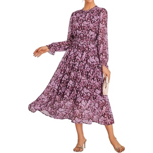 GRACE KARIN Women’s Floral Long Sleeve Fall Wedding Guest Maxi Dress | 2026 Chiffon,Side Pockets,Mock Neck,Smocked Tieded,A Line Flowy Outfits Outfits Suitable for Semi Formal/Party/Cocktail/Boho(Purple Floral)