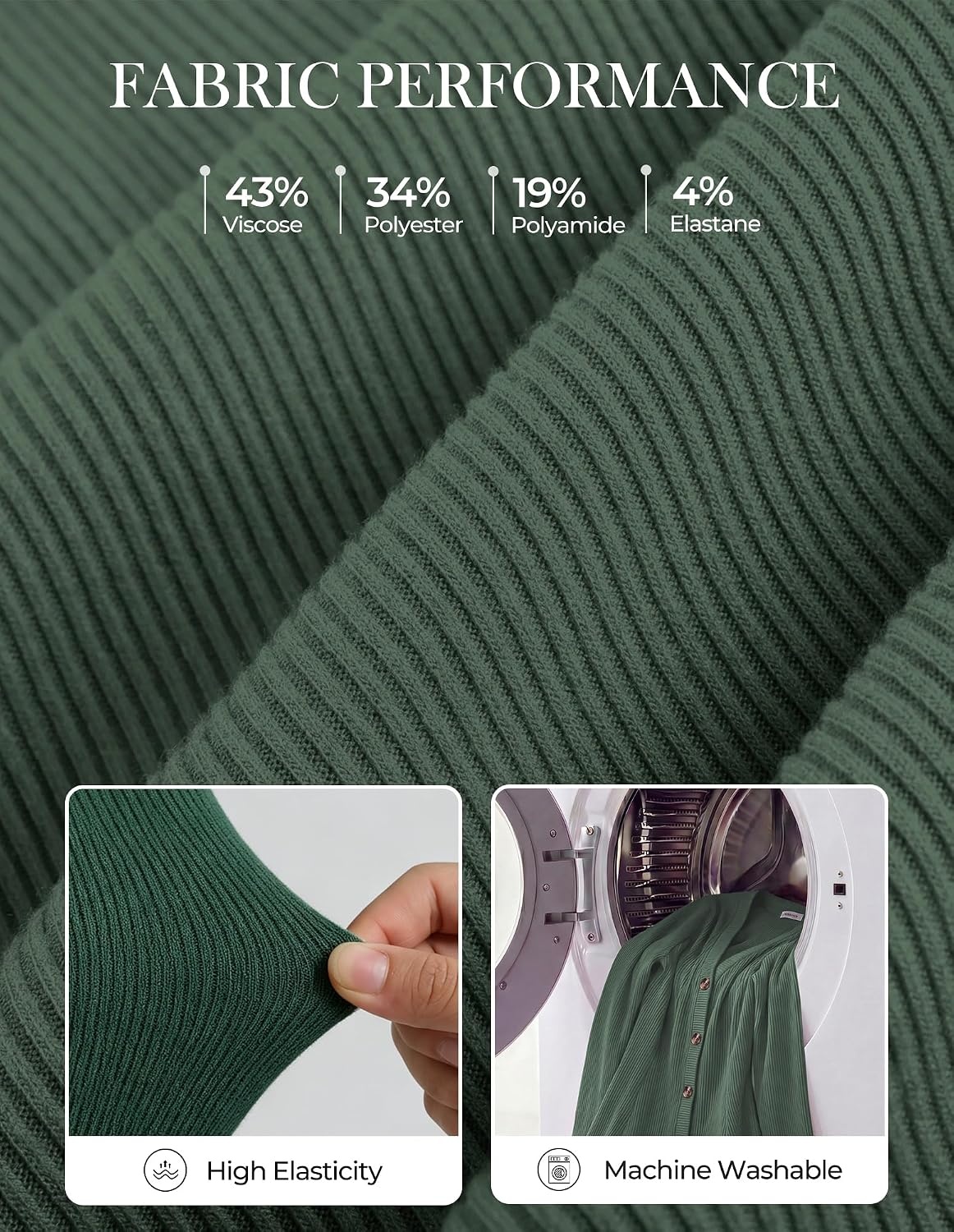 image:imageGRACE KARIN 2026 Womens VNeck Ribbed Knit ALine Mini Fall Sweater Dress Soft Warm Knit Nonseethrough Stretchy Fitted Aline Decorative Buttons Western Style Daily Casual Pair with BootsArmy Green