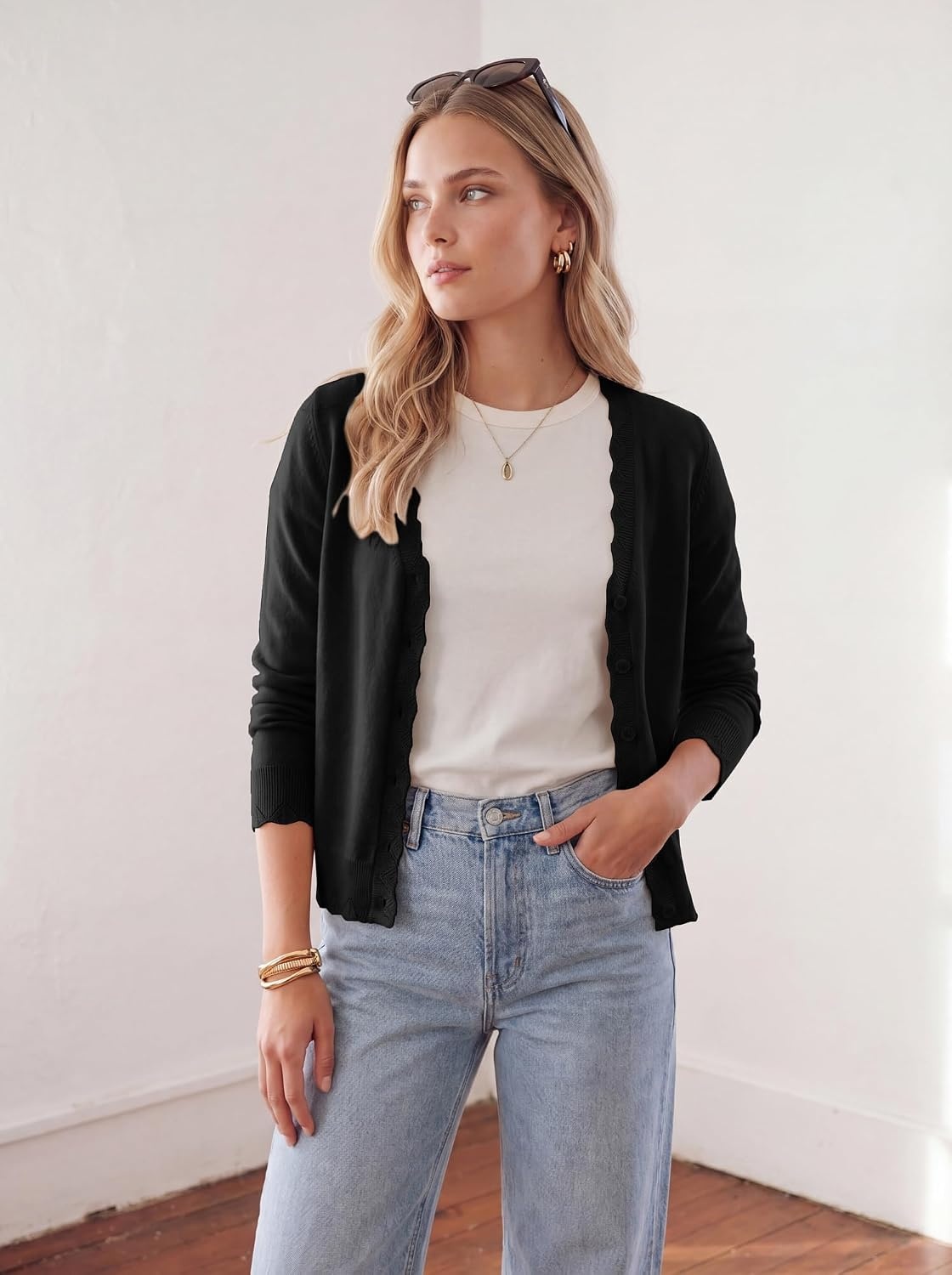 image:imageGRACE KARIN Cardigan Sweaters for Women Wool Blend Sweater Fall Fashion Button UpLong Sleeve V Neck Open FrontSoft KnitDressy Cropped ShrugsSummer Fall ClothesBusiness Casual Teacher OutfitsBlack