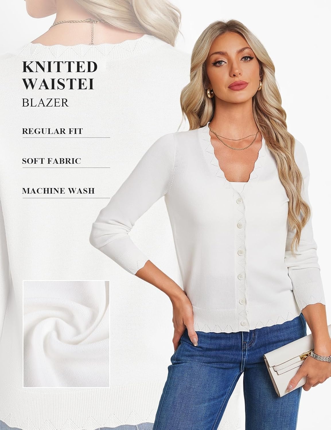 image:imageGRACE KARIN Cardigan Sweaters for Women Wool Blend Sweater Fall Fashion Button UpLong Sleeve V Neck Open FrontSoft KnitDressy Cropped ShrugsSummer Fall ClothesBusiness Casual Teacher OutfitsWhite