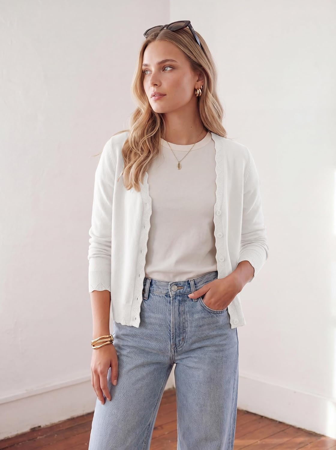 image:imageGRACE KARIN Cardigan Sweaters for Women Wool Blend Sweater Fall Fashion Button UpLong Sleeve V Neck Open FrontSoft KnitDressy Cropped ShrugsSummer Fall ClothesBusiness Casual Teacher OutfitsWhite