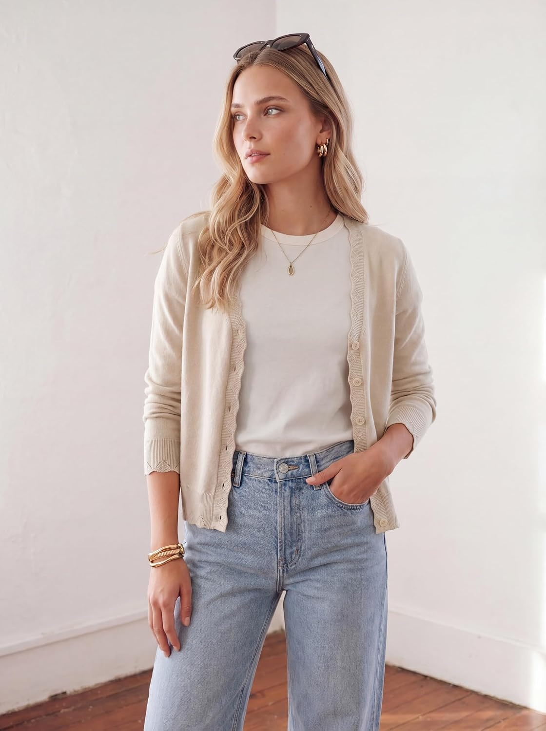 image:imageGRACE KARIN Cardigan Sweaters for Women Wool Blend Sweater Fall Fashion Button UpLong Sleeve V Neck Open FrontSoft KnitDressy Cropped ShrugsSummer Fall ClothesBusiness Casual Teacher OutfitsApricot