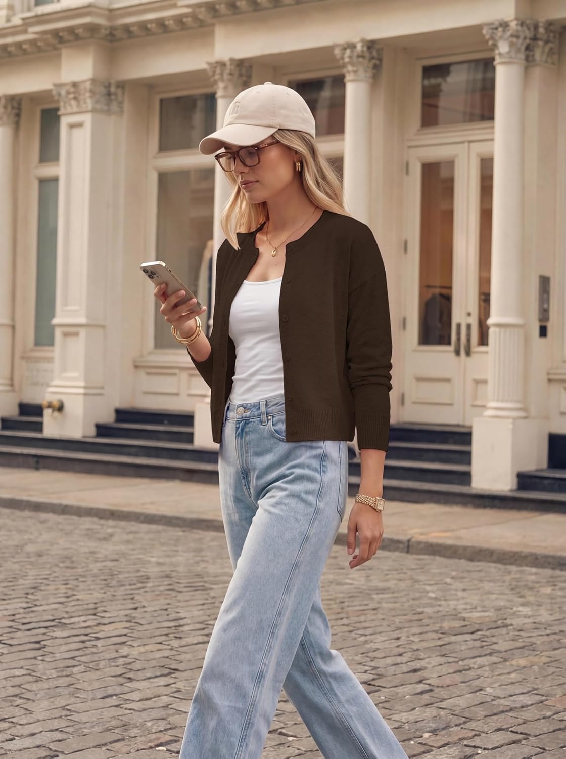 image:imageGRACE KARIN Cropped Cardigan Sweaters for Women Long Sleeve Crew Neck Open Front Jackets Y2K Fall Fashion Clothes 2026Chocolate Brown