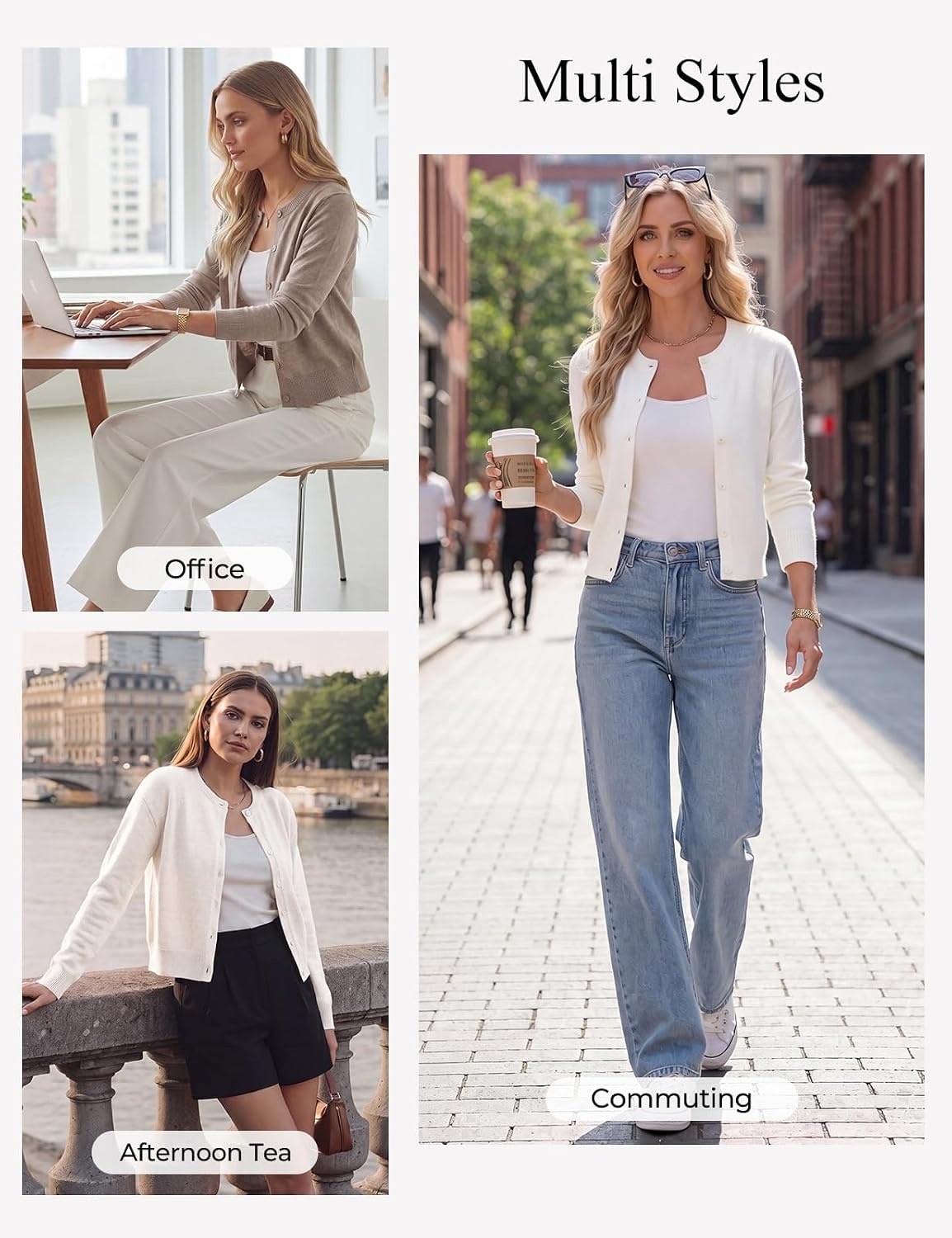 image:imageGRACE KARIN Cropped Cardigan Sweaters for Women Long Sleeve Crew Neck Open Front Jackets Y2K Fall Fashion Clothes 2026Cream