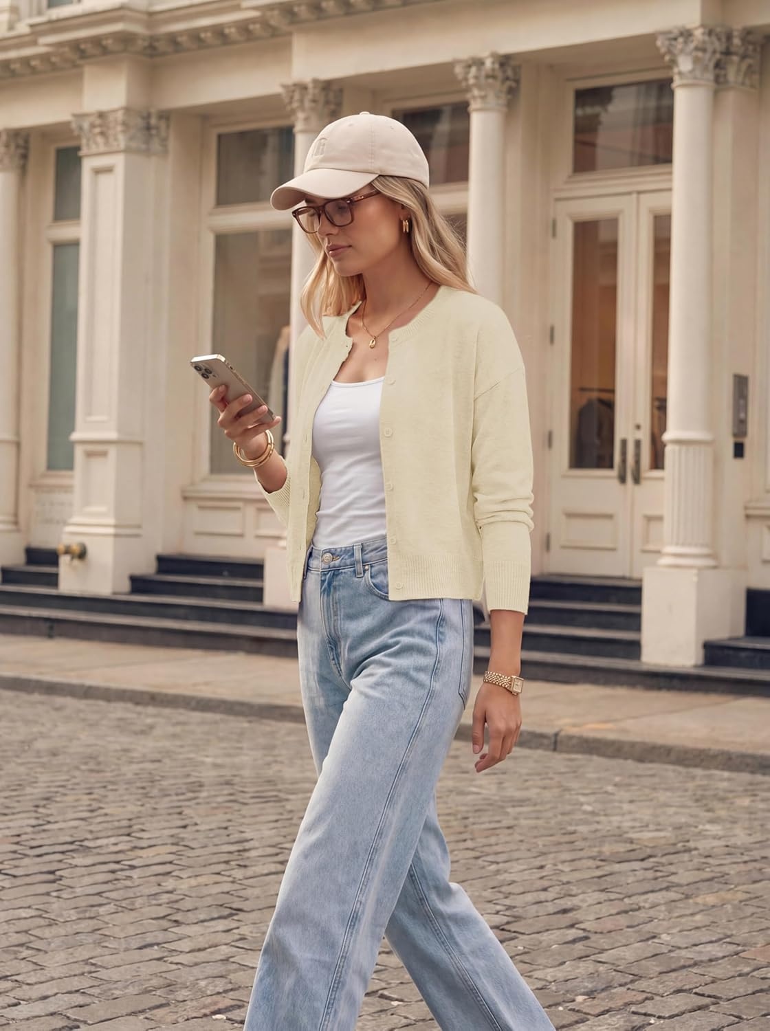 image:imageGRACE KARIN Cropped Cardigan Sweaters for Women Long Sleeve Crew Neck Open Front Jackets Y2K Fall Fashion Clothes 2026Cream