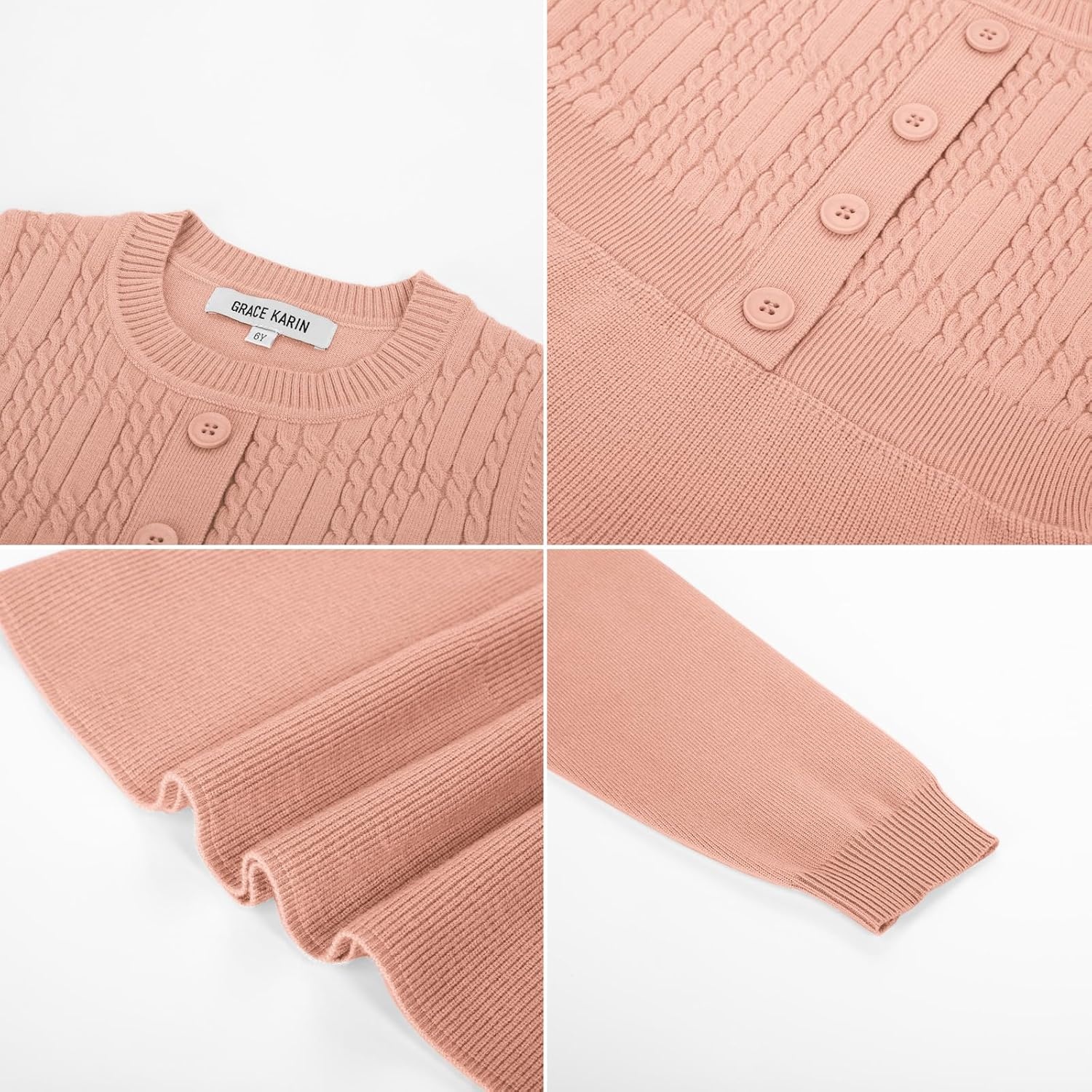 image:imageGRACE KARIN Girl Dress Long Sleeve Sweater Ruffle Button Front Knit Casual Fall Winter Dresses for Girls 512Coral Pink