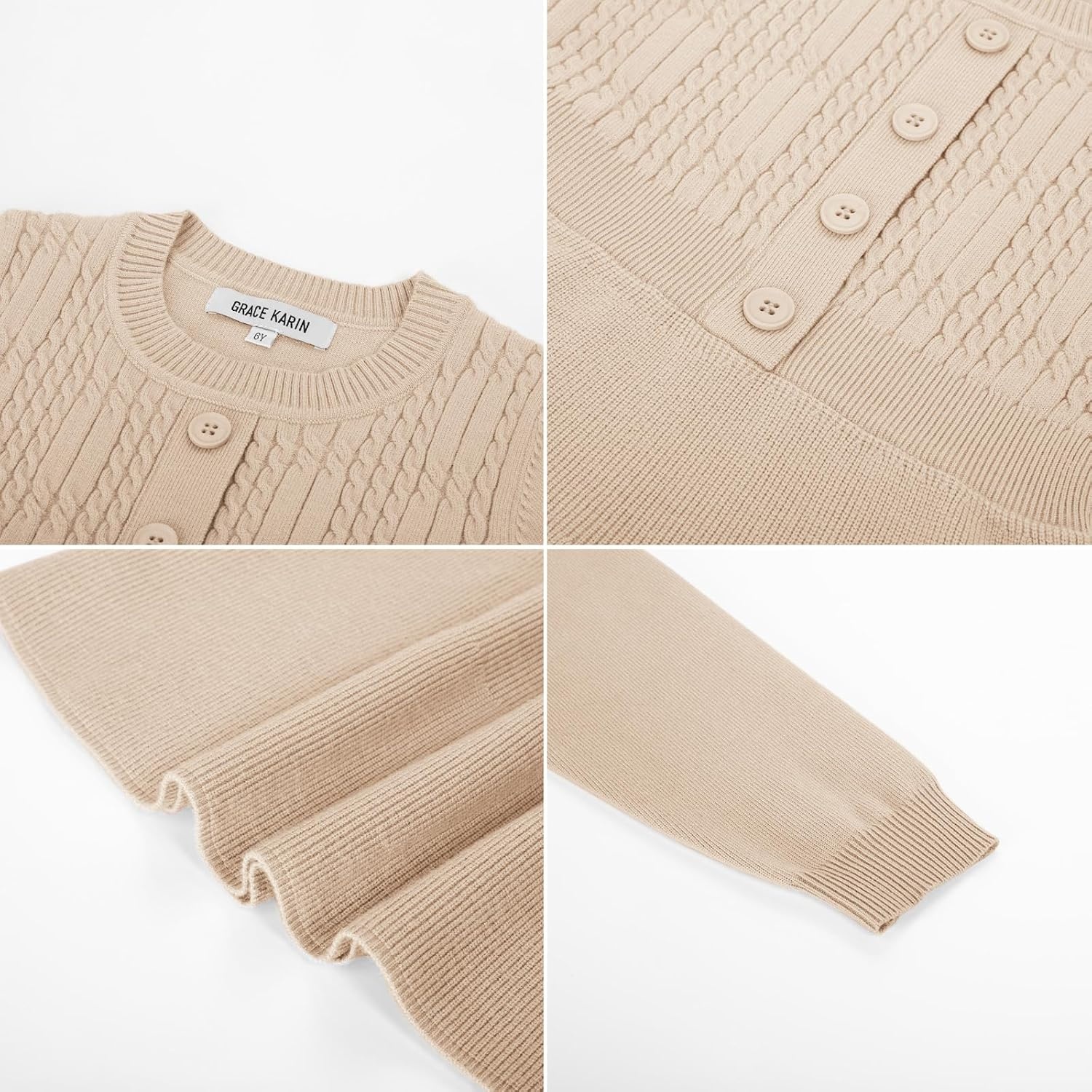 image:imageGRACE KARIN Girl Dress Long Sleeve Sweater Ruffle Button Front Knit Casual Fall Winter Dresses for Girls 512Light Camel