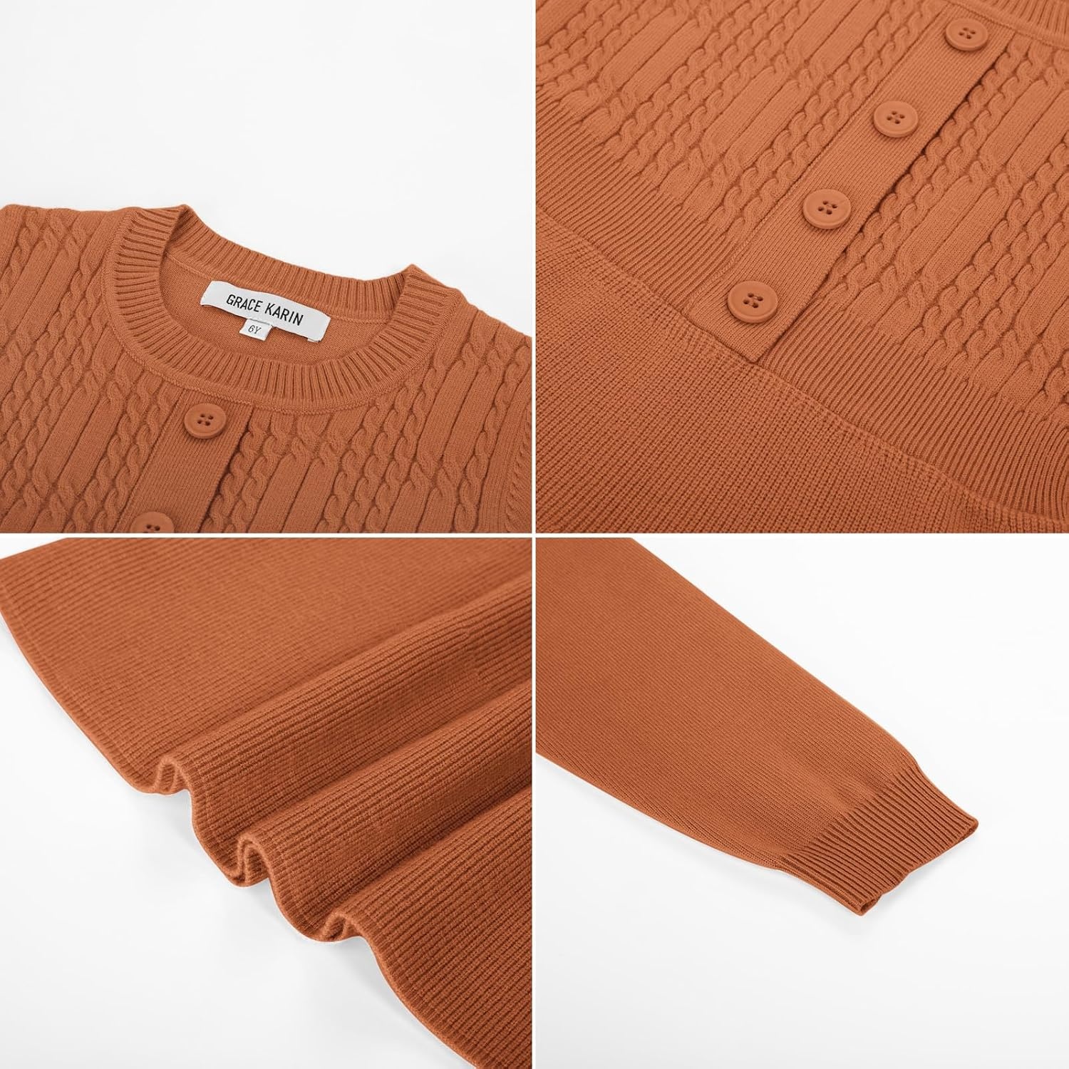 image:imageGRACE KARIN Girl Dress Long Sleeve Sweater Ruffle Button Front Knit Casual Fall Winter Dresses for Girls 512Pumpkin Orange
