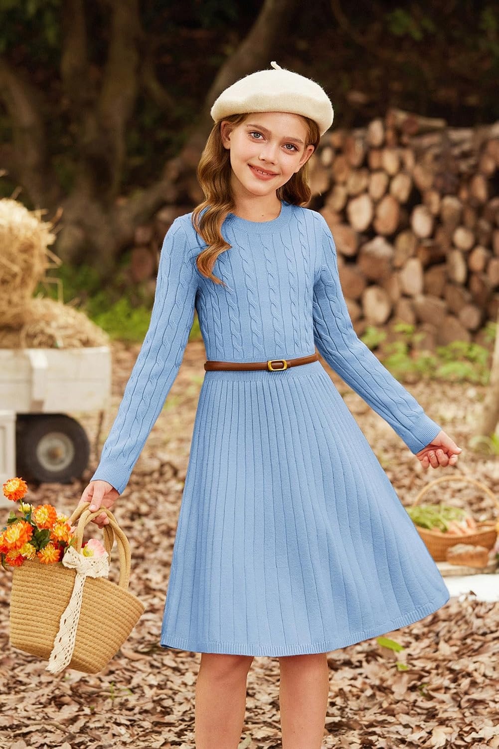 image:imageGRACE KARIN Girls Fall Sweater Dress Long Sleeve Knit Dresses 614 Years A Line Casual Midi Winter Pleated School Kids ClothesBaby Blue