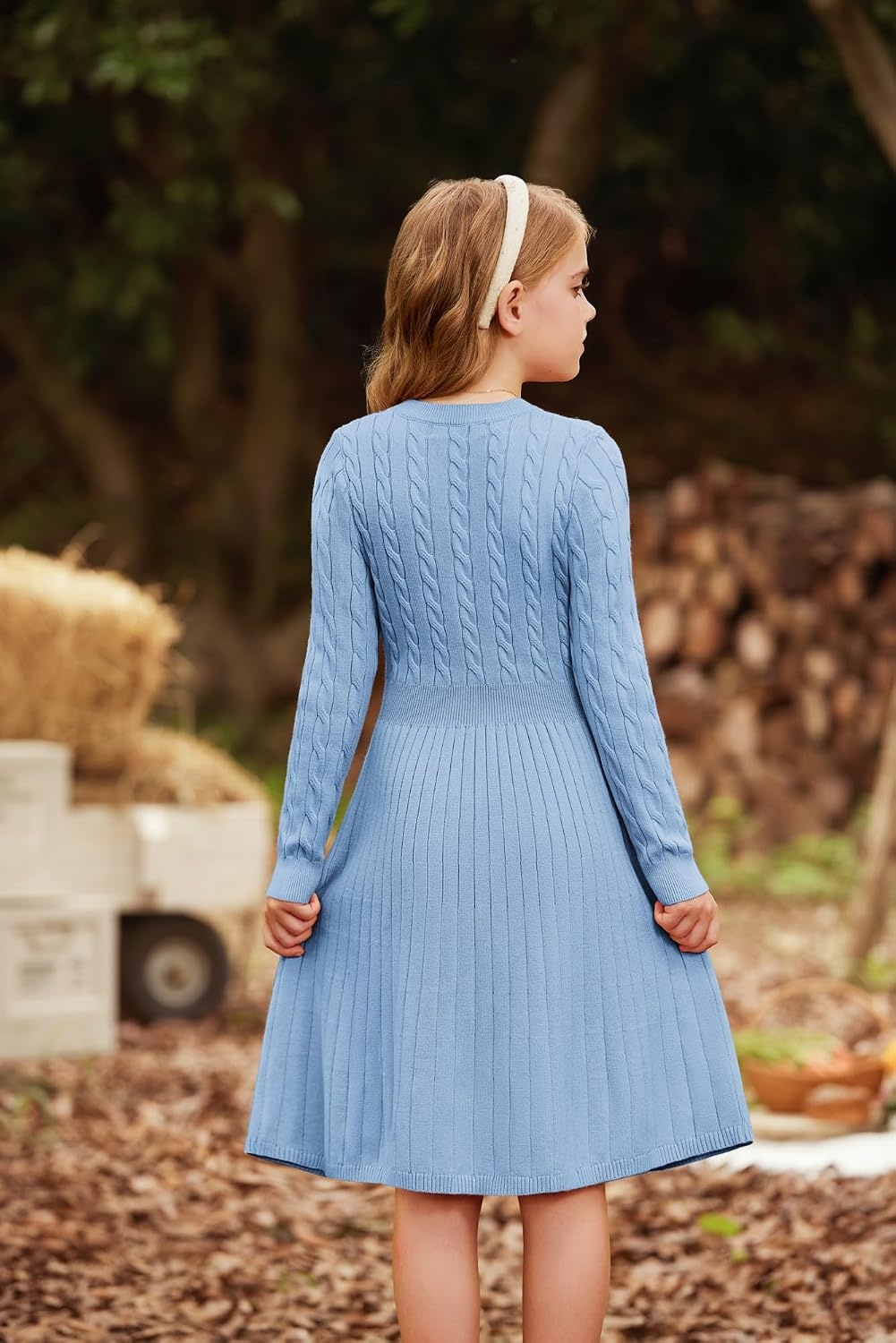 image:imageGRACE KARIN Girls Fall Sweater Dress Long Sleeve Knit Dresses 614 Years A Line Casual Midi Winter Pleated School Kids ClothesBaby Blue