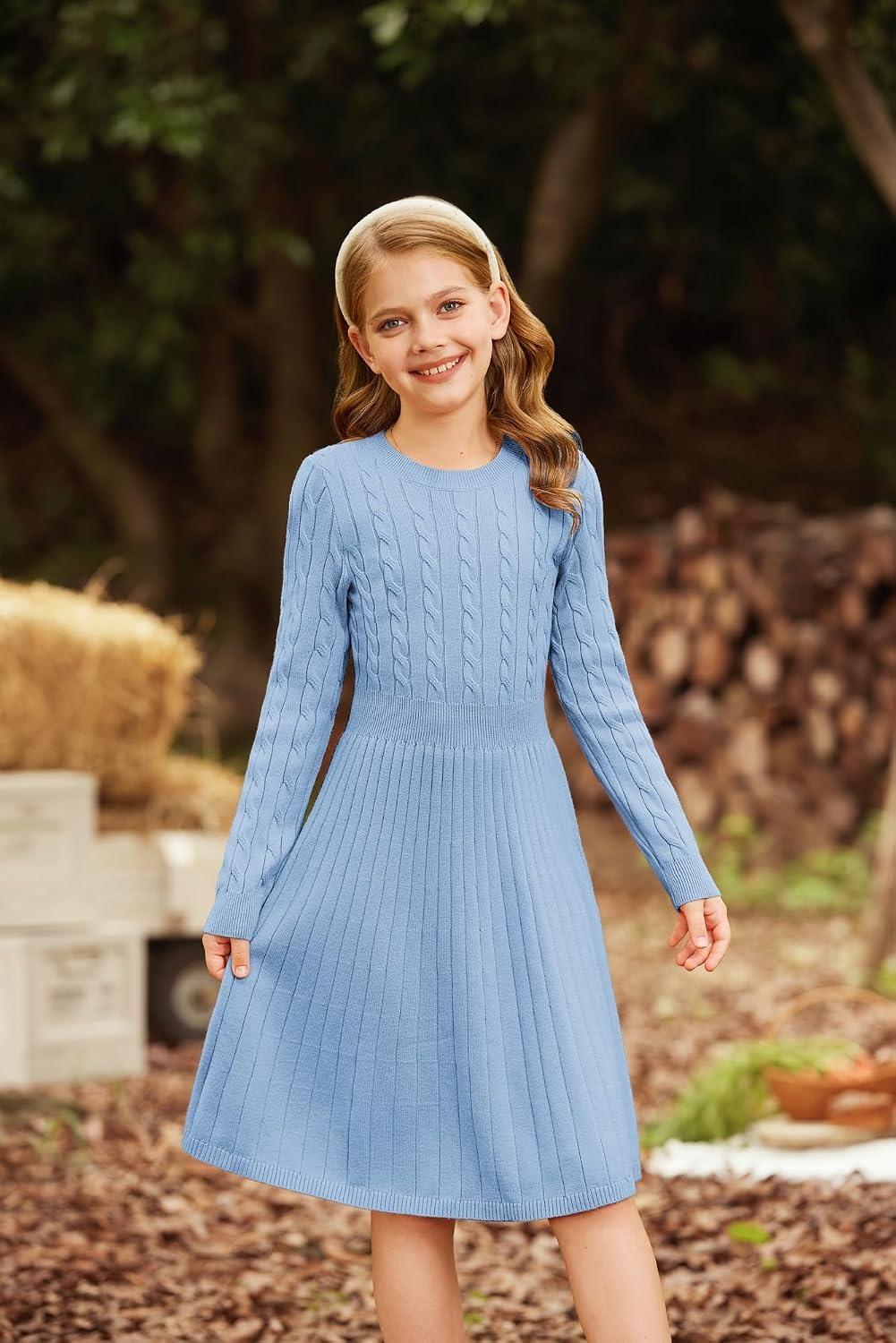 image:imageGRACE KARIN Girls Fall Sweater Dress Long Sleeve Knit Dresses 614 Years A Line Casual Midi Winter Pleated School Kids ClothesBaby Blue