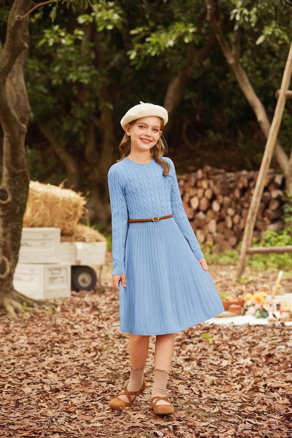 image:imageGRACE KARIN Girls Fall Sweater Dress Long Sleeve Knit Dresses 614 Years A Line Casual Midi Winter Pleated School Kids ClothesBaby Blue