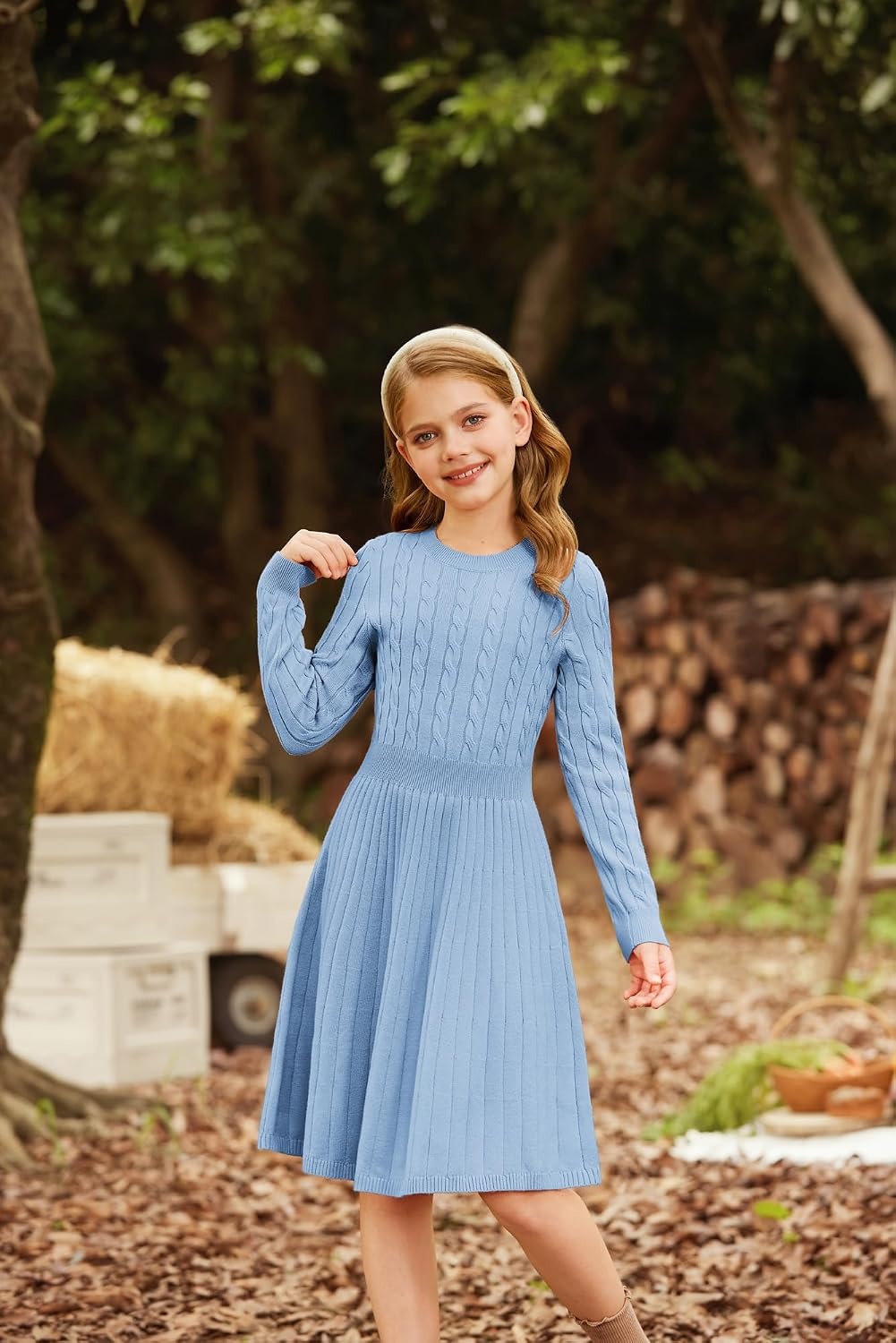 image:imageGRACE KARIN Girls Fall Sweater Dress Long Sleeve Knit Dresses 614 Years A Line Casual Midi Winter Pleated School Kids ClothesBaby Blue