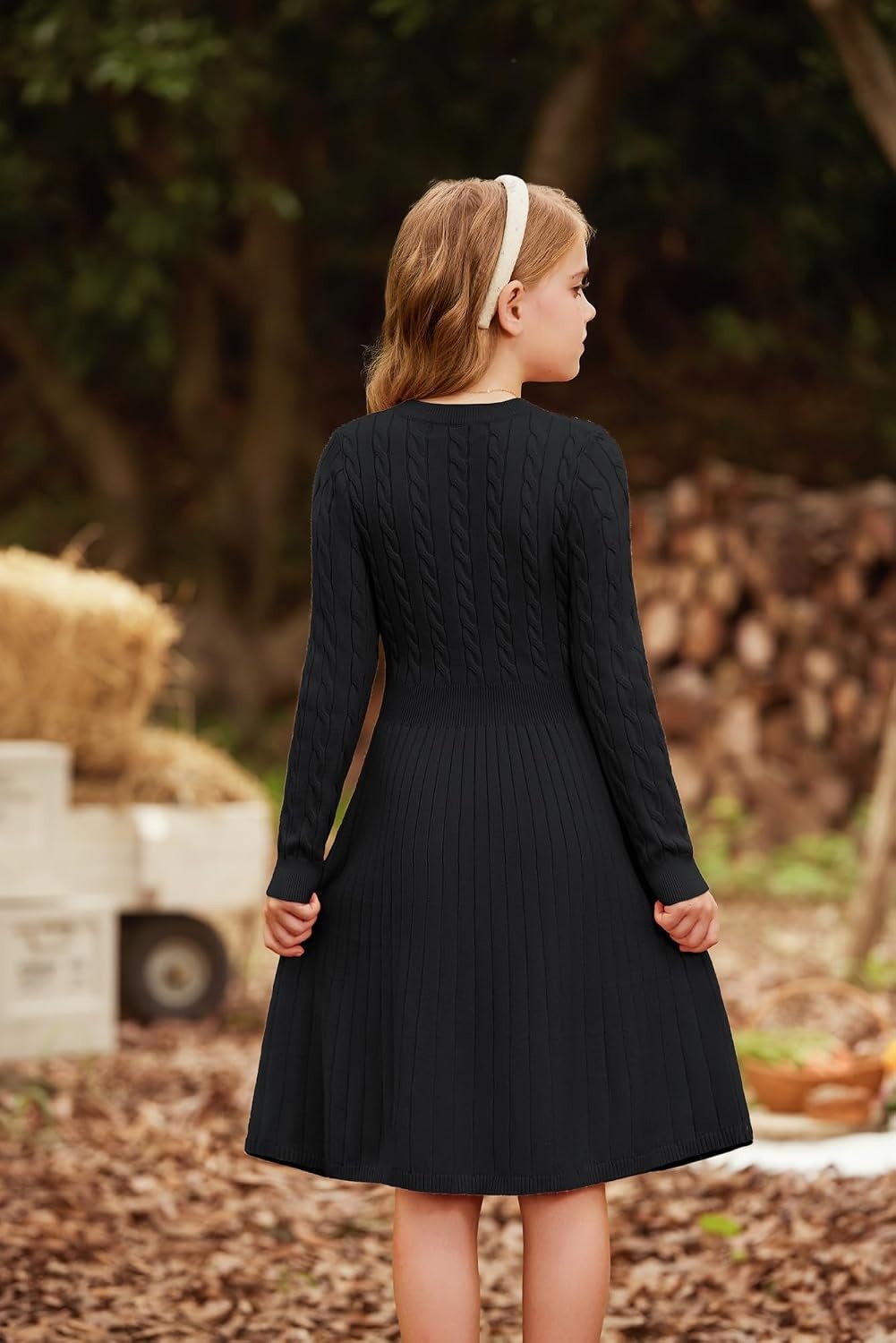 image:imageGRACE KARIN Girls Fall Sweater Dress Long Sleeve Knit Dresses 614 Years A Line Casual Midi Winter Pleated School Kids ClothesBlack