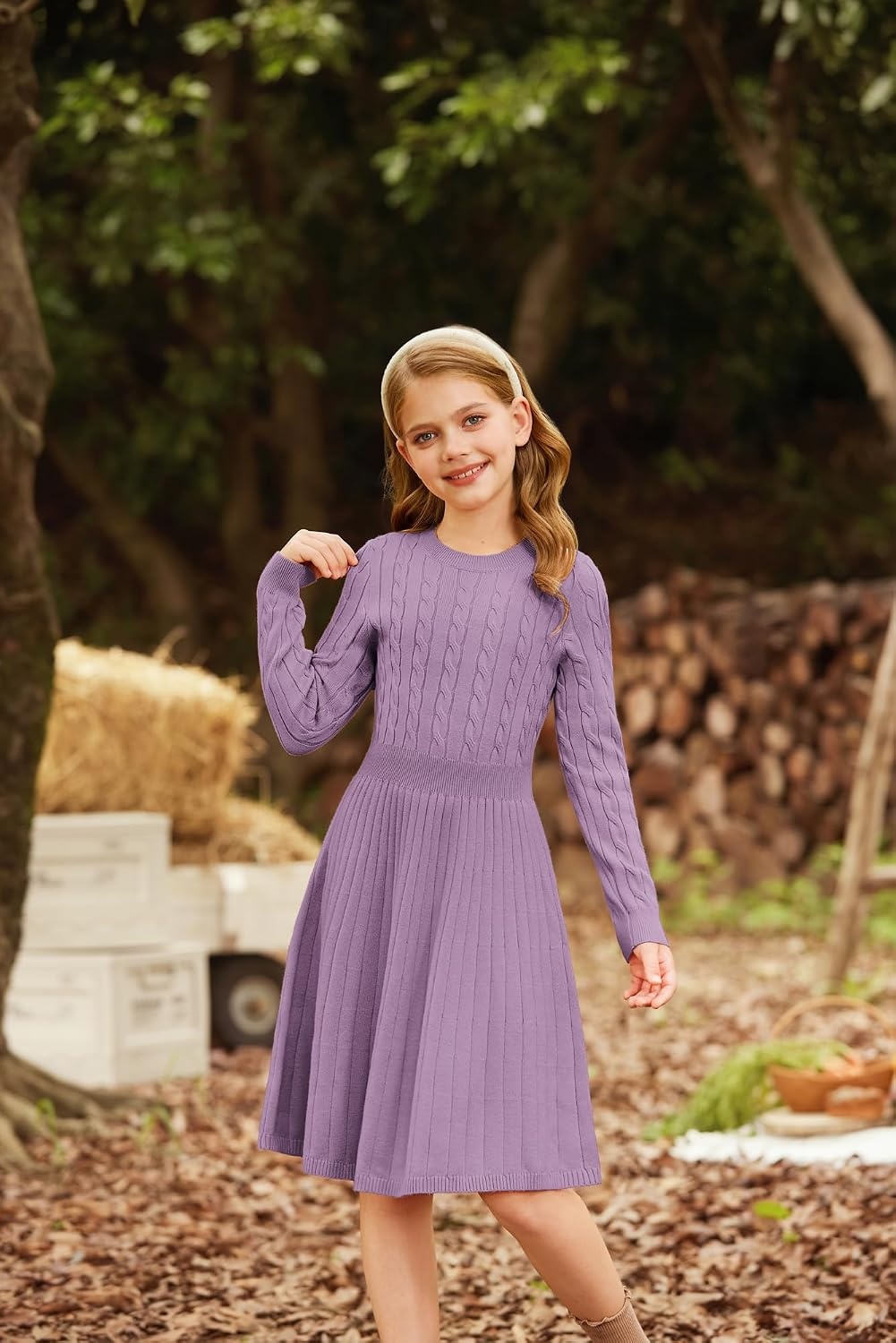 image:imageGRACE KARIN Girls Fall Sweater Dress Long Sleeve Knit Dresses 614 Years A Line Casual Midi Winter Pleated School Kids ClothesLight Purple