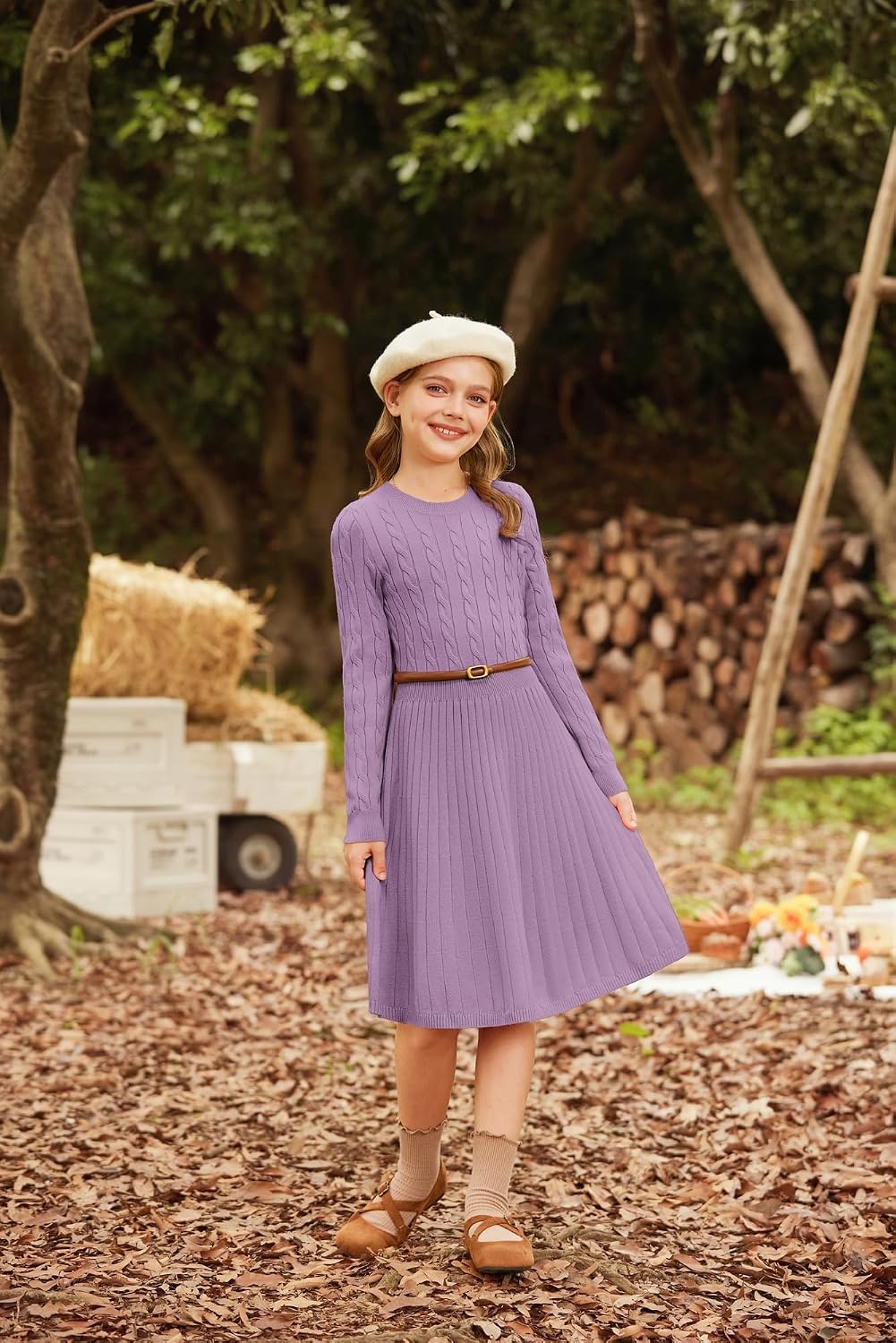 image:imageGRACE KARIN Girls Fall Sweater Dress Long Sleeve Knit Dresses 614 Years A Line Casual Midi Winter Pleated School Kids ClothesLight Purple