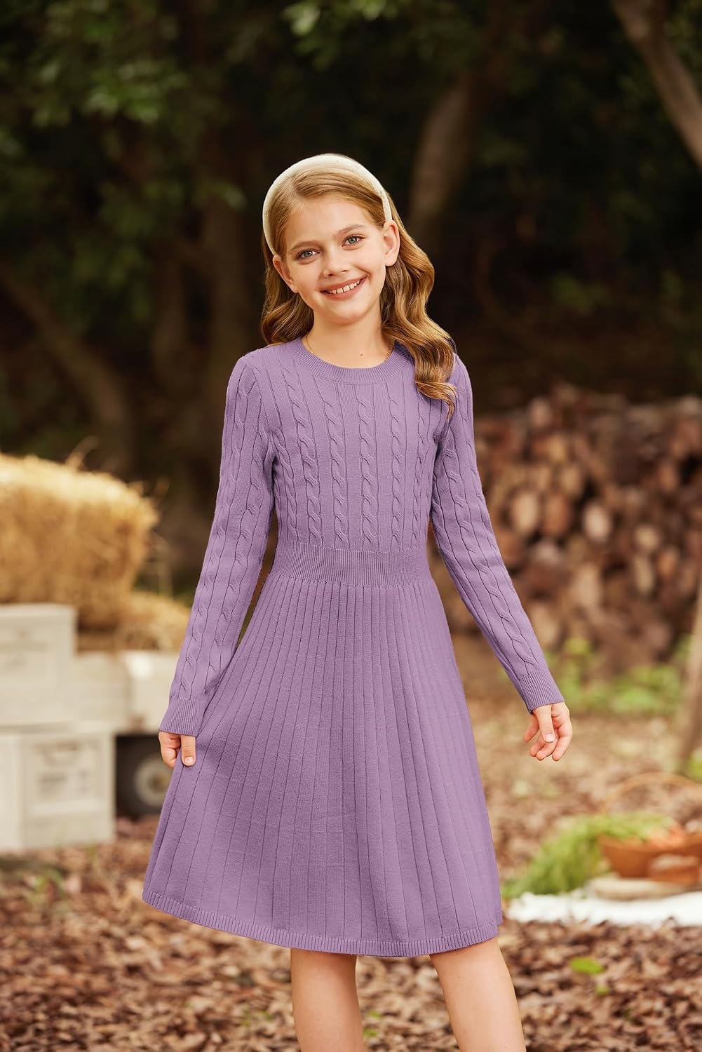image:imageGRACE KARIN Girls Fall Sweater Dress Long Sleeve Knit Dresses 614 Years A Line Casual Midi Winter Pleated School Kids ClothesLight Purple