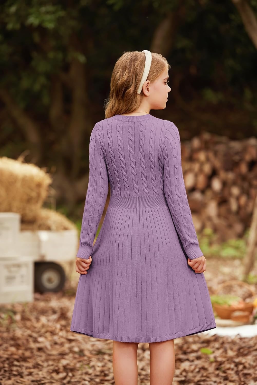 image:imageGRACE KARIN Girls Fall Sweater Dress Long Sleeve Knit Dresses 614 Years A Line Casual Midi Winter Pleated School Kids ClothesLight Purple