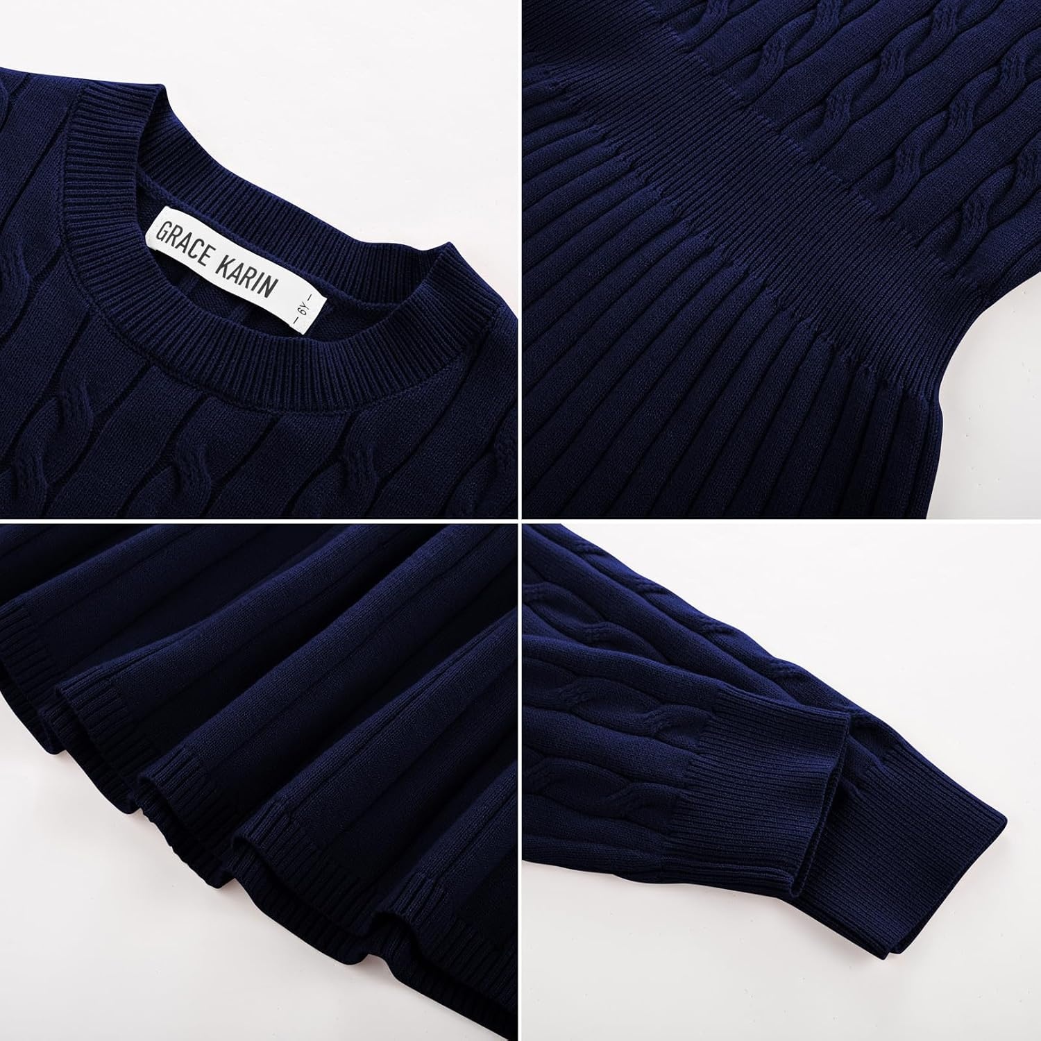 image:imageGRACE KARIN Girls Fall Sweater Dress Long Sleeve Knit Dresses 614 Years A Line Casual Midi Winter Pleated School Kids ClothesNavy Blue