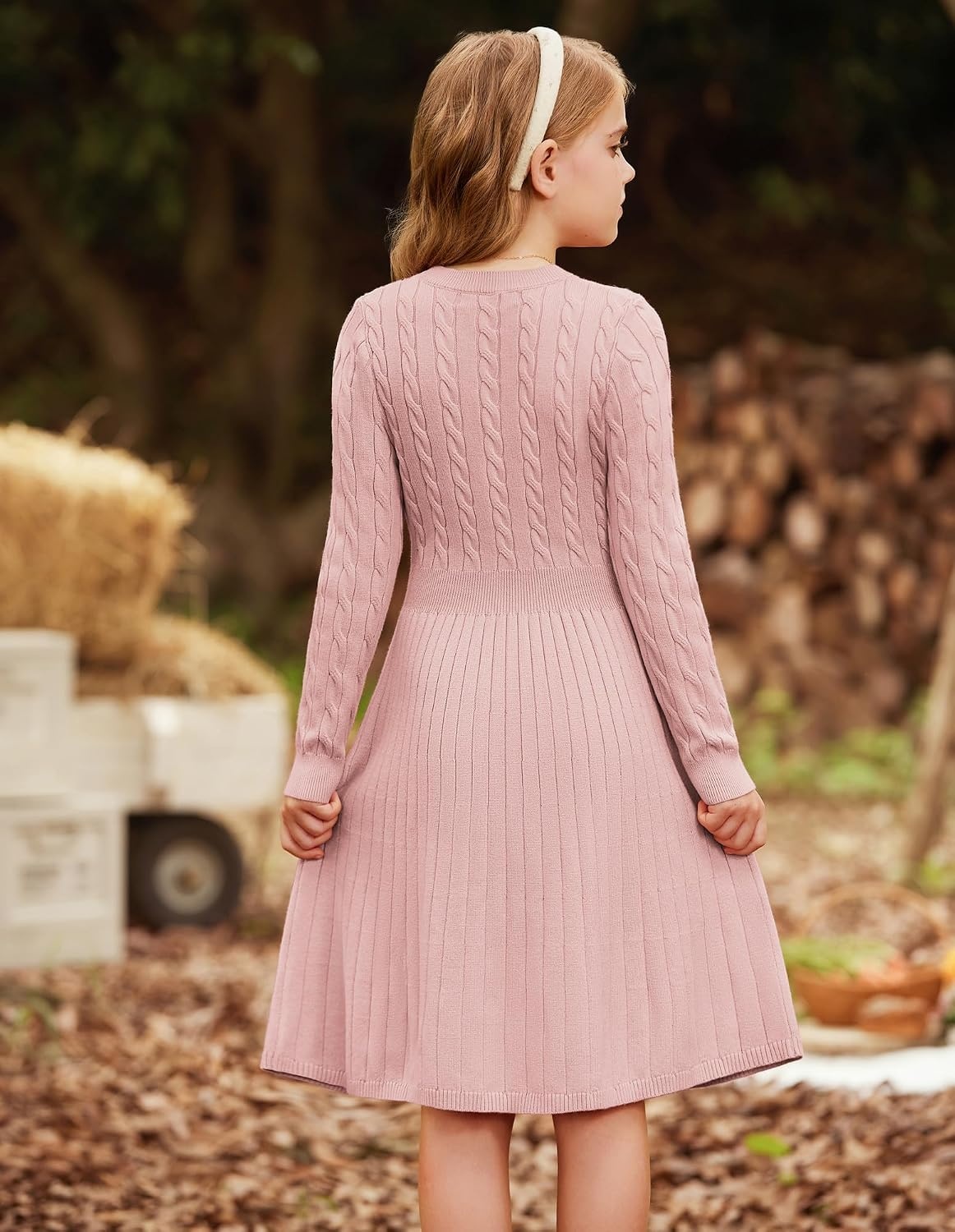 image:imageGRACE KARIN Girls Fall Sweater Dress Long Sleeve Knit Dresses 614 Years A Line Casual Midi Winter Pleated School Kids ClothesPink