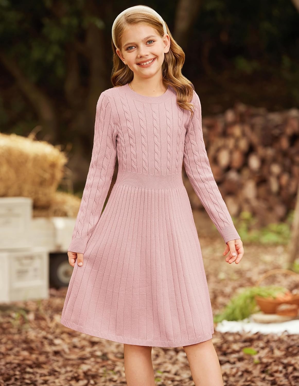 image:imageGRACE KARIN Girls Fall Sweater Dress Long Sleeve Knit Dresses 614 Years A Line Casual Midi Winter Pleated School Kids ClothesPink