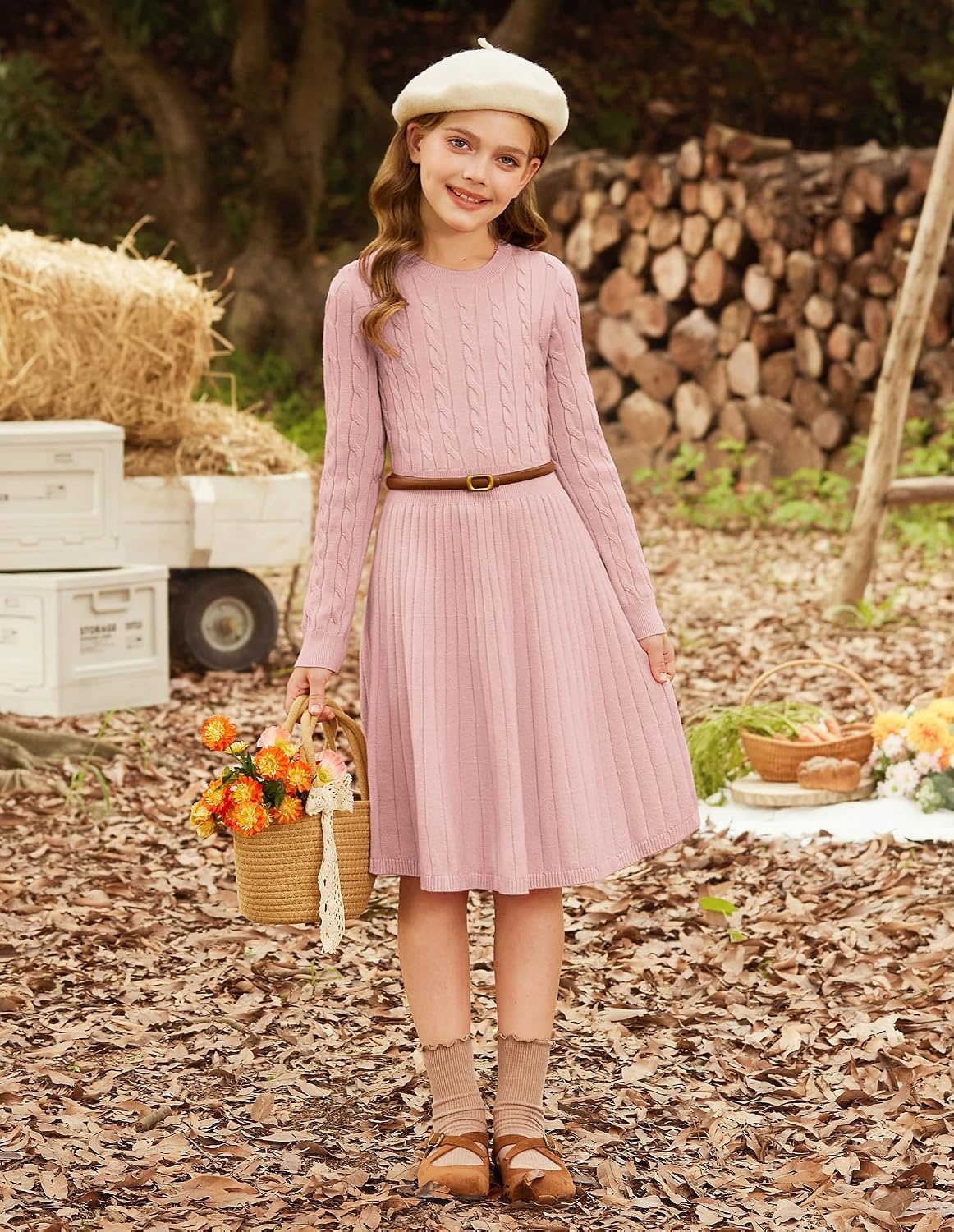 image:imageGRACE KARIN Girls Fall Sweater Dress Long Sleeve Knit Dresses 614 Years A Line Casual Midi Winter Pleated School Kids ClothesPink