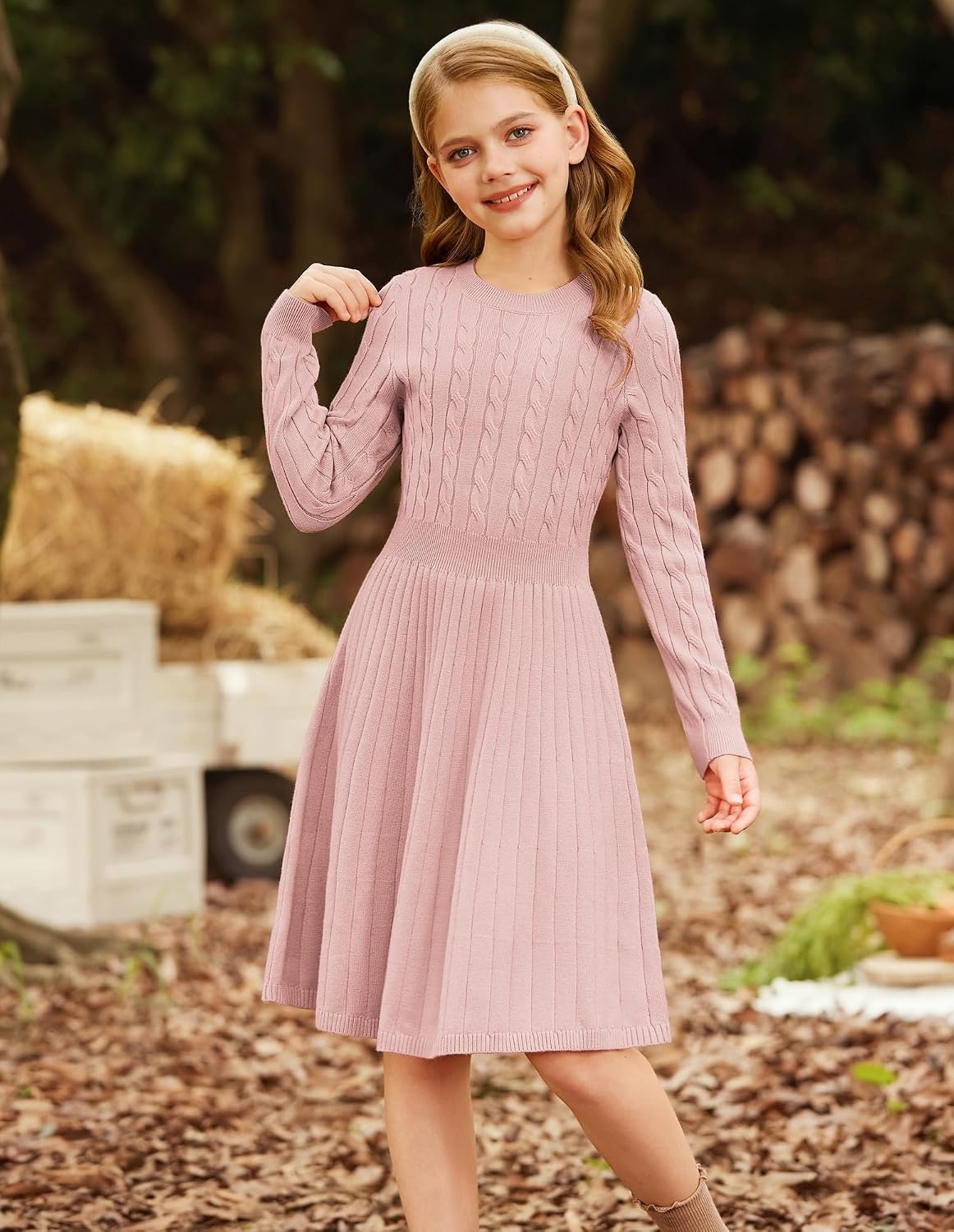 image:imageGRACE KARIN Girls Fall Sweater Dress Long Sleeve Knit Dresses 614 Years A Line Casual Midi Winter Pleated School Kids ClothesPink