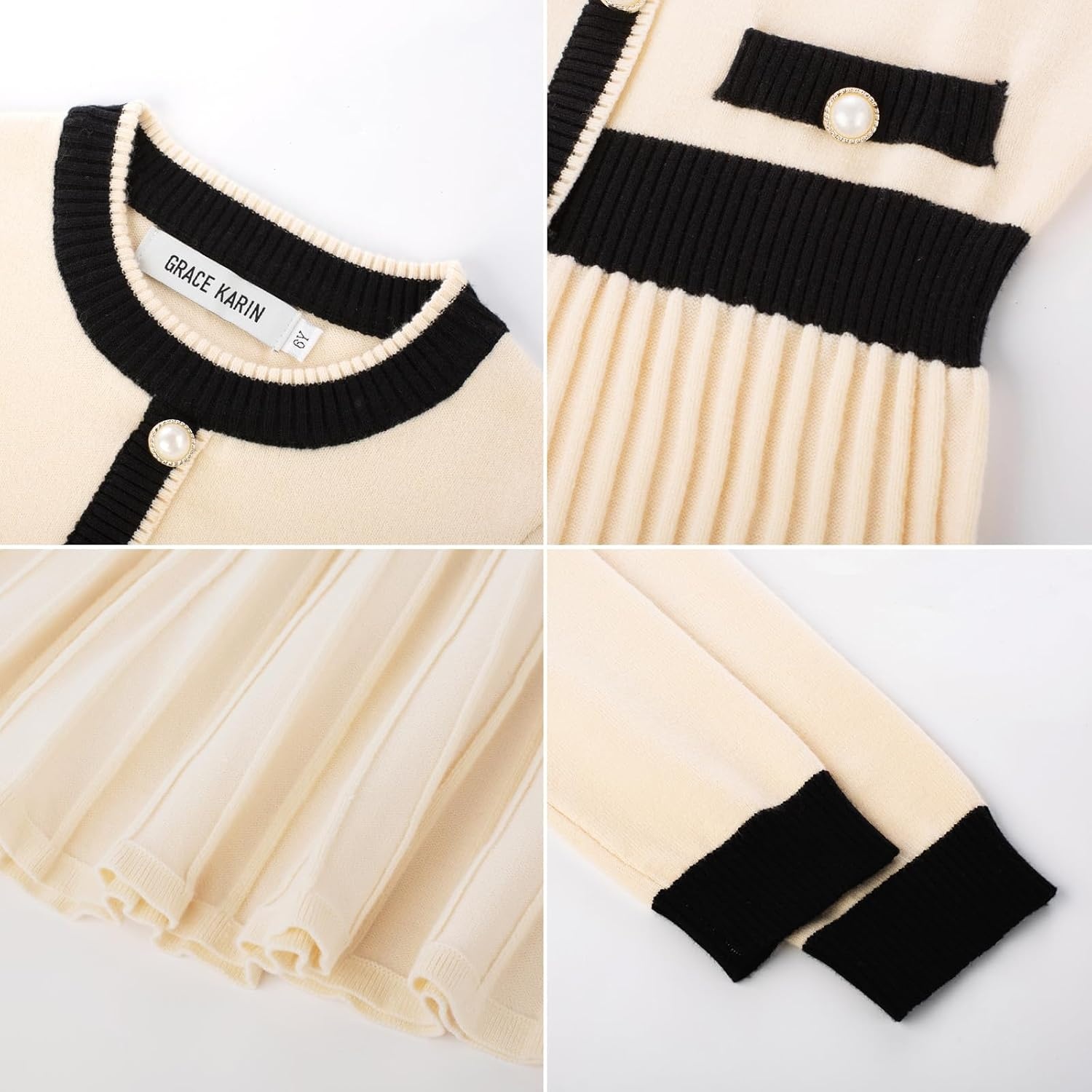 image:imageGRACE KARIN Girls Sweater Fall Dress Long Sleeve Casual Winter Dresses 616 Holiday School Birthday Church Party Elegant Preppy Color Block TweenApricot