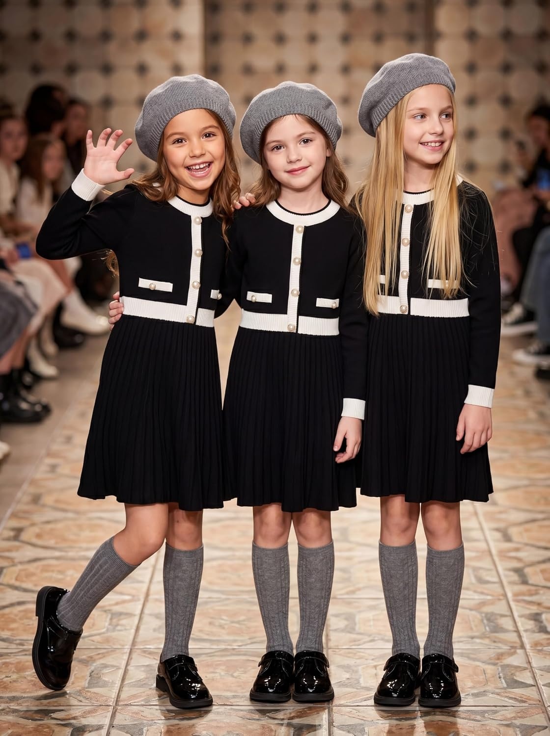 image:imageGRACE KARIN Girls Sweater Fall Dress Long Sleeve Casual Winter Dresses 616 Holiday School Birthday Church Party Elegant Preppy Color Block TweenBlack