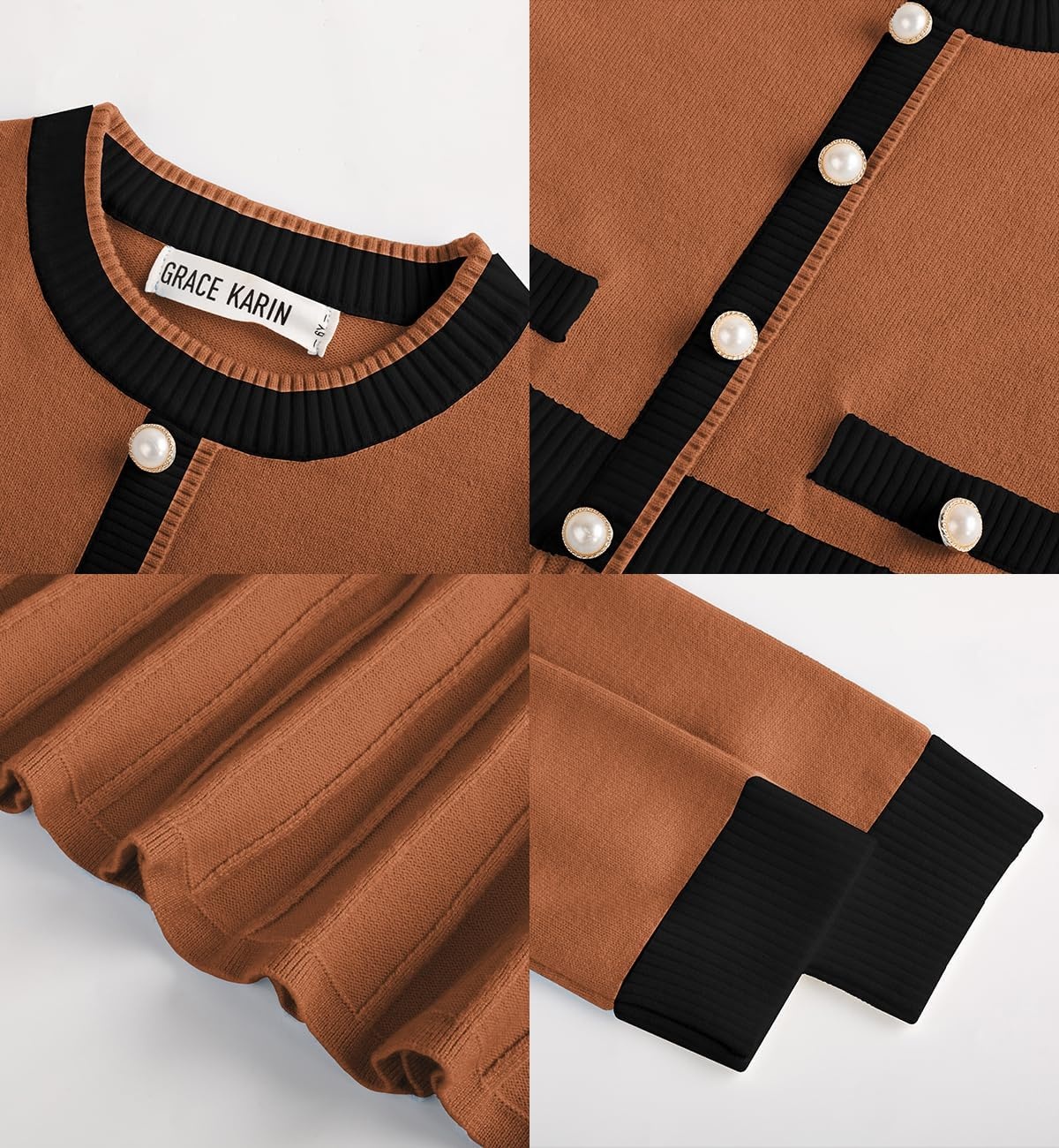 image:imageGRACE KARIN Girls Sweater Fall Dress Long Sleeve Casual Winter Dresses 616 Holiday School Birthday Church Party Elegant Preppy Color Block TweenBurnt Orange