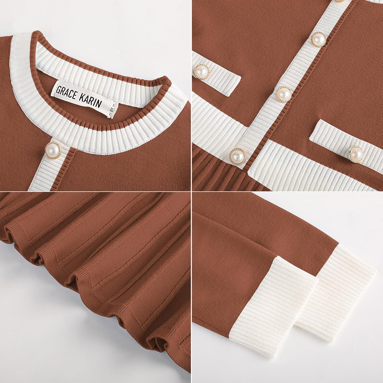 image:imageGRACE KARIN Girls Sweater Fall Dress Long Sleeve Casual Winter Dresses 616 Holiday School Birthday Church Party Elegant Preppy Color Block TweenCaramel