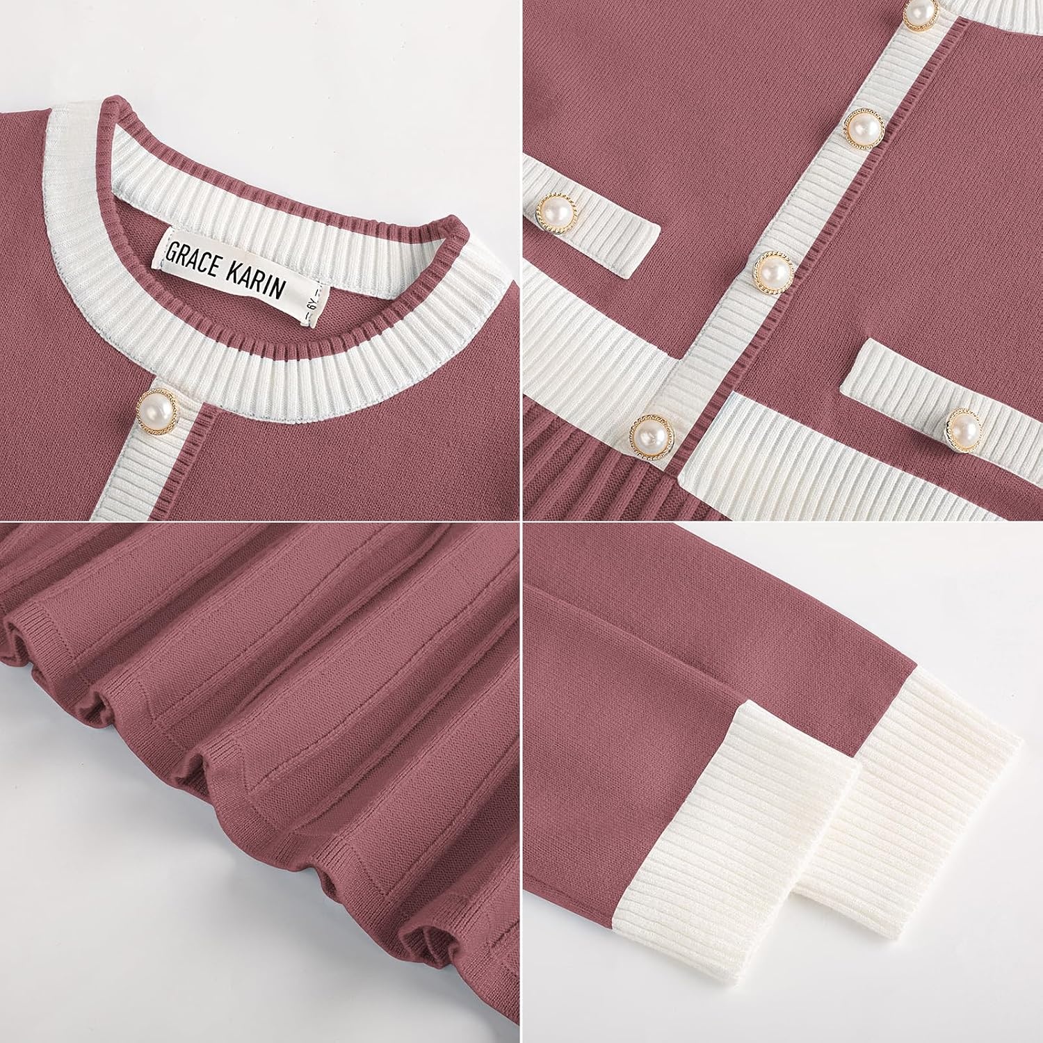image:imageGRACE KARIN Girls Sweater Fall Dress Long Sleeve Casual Winter Dresses 616 Holiday School Birthday Church Party Elegant Preppy Color Block TweenCoffee